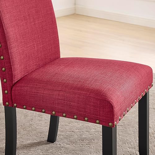 Miniatura 3 de Roundhill Furniture Biony - Sillas de comedor de tela con ribete de clavos, juego de 2, color rojo