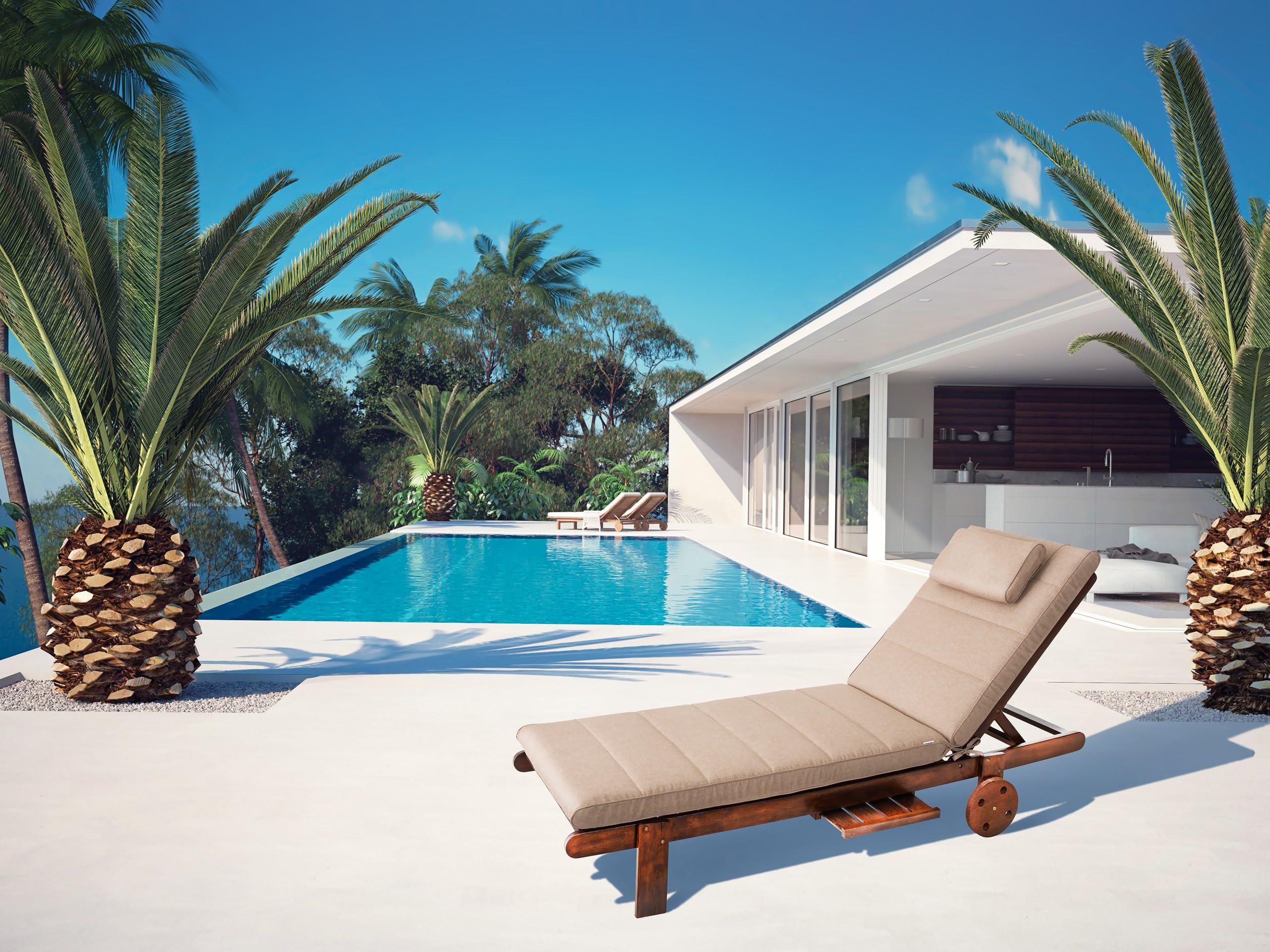 PillowPrim Muebles de jardín Colchón, para tumbona, balcón, exterior, cojín para tumbona, cojín, sofá, beige, 204 x 60 cm