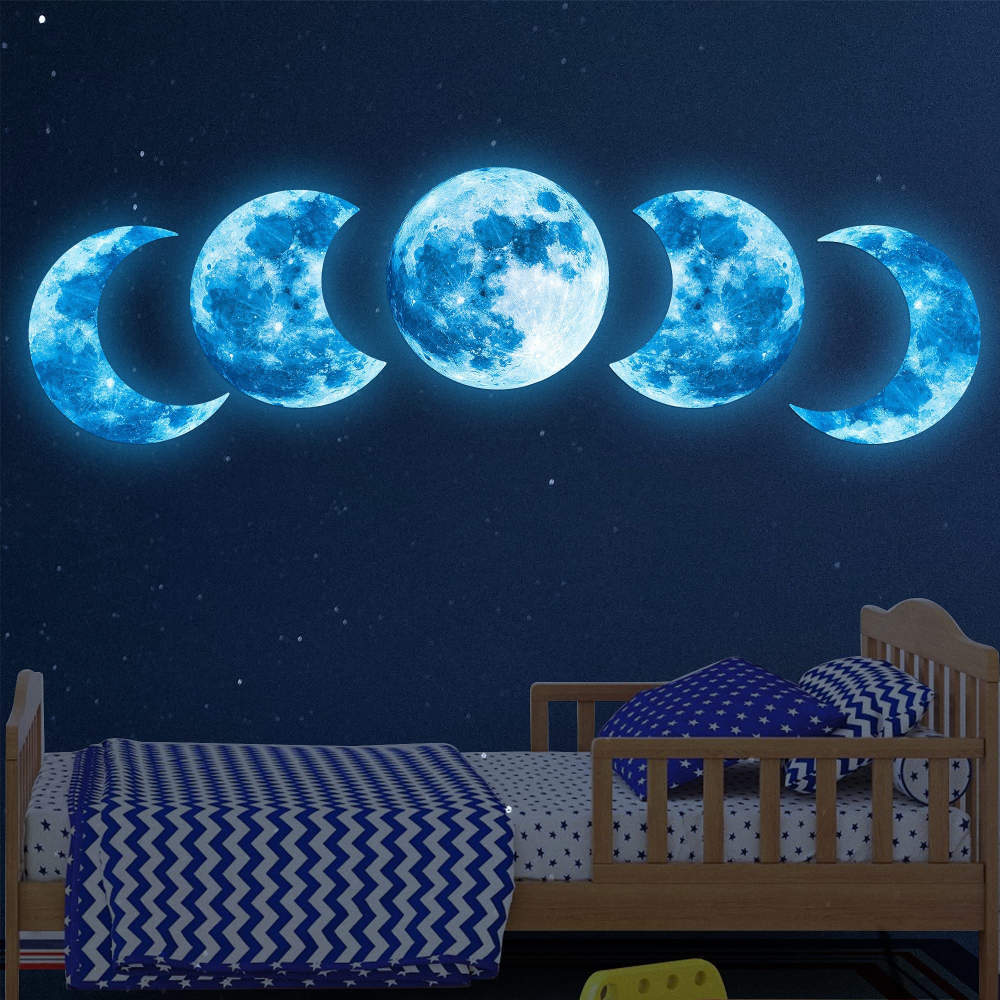 Glow in Dark Moon Phases Wall Decor Decal - Night Light Art Living Room Sticker - Glowing Neon Phase Cycle Nursery Lunar Crescent Mural - 94 x 20