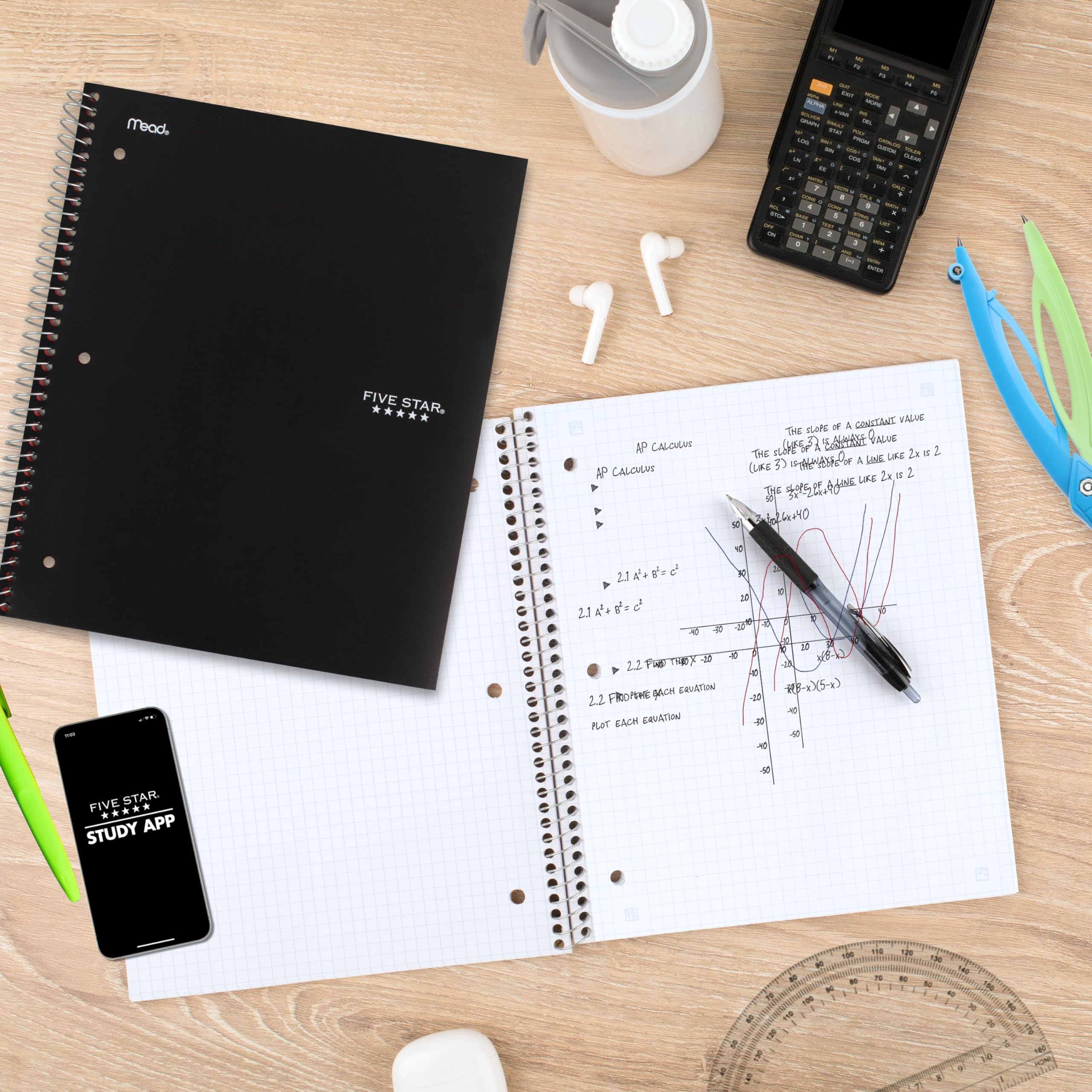 Five Star Spiral-Notebook, 1-Subject, Graph Ruled Paper, 11