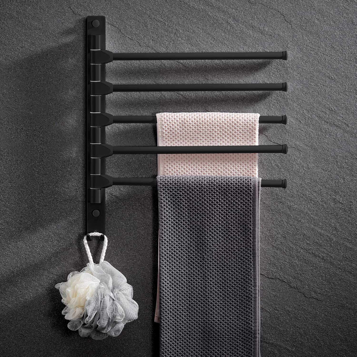 Görbach Aluminium Towel Rail Bathroom with Swivelling 5 Arms, Wall Mounted Towel Rail for Kitchen Toilet - Image 2