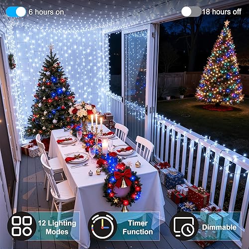 Miniatura 3 de Guirnalda de luces navideñas de 750 LED de exterior, 240 pies, 12 modos, temporizador, brillo regulable, impermeables, para árbol de Navidad, patio,