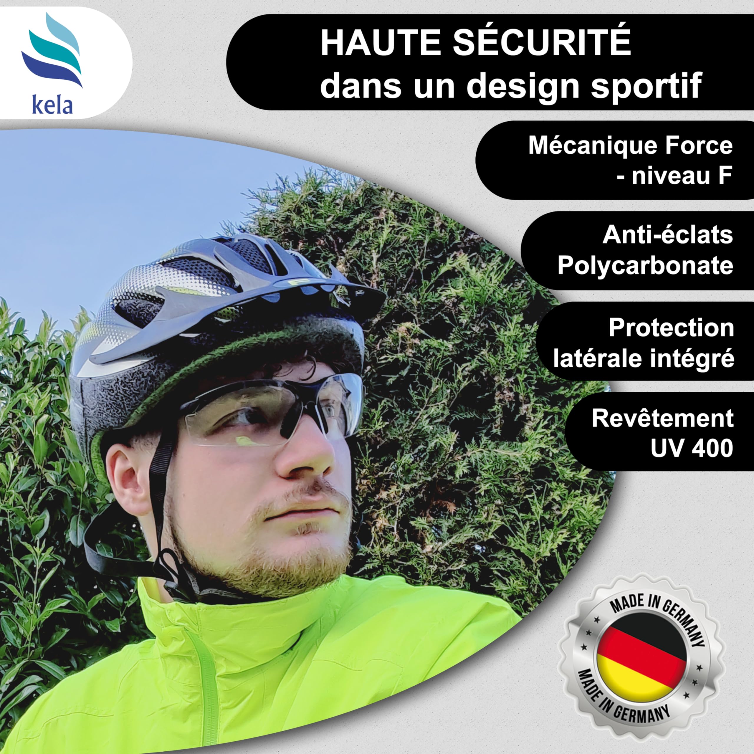 kela 12x Lunettes de protection SKY I Fabriqué en Allemagne | Lunettes de sécurité sans éclats avec revêtement anti-buée I branches de lunettes réglables | légères et transparentes lunettes de sport