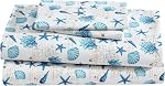 Beatrice Home Fashions Coastal Print Microfiber Sheet Set, Soft, Comfy, 12" Deep Pockets, Twin, Nautical Turtles