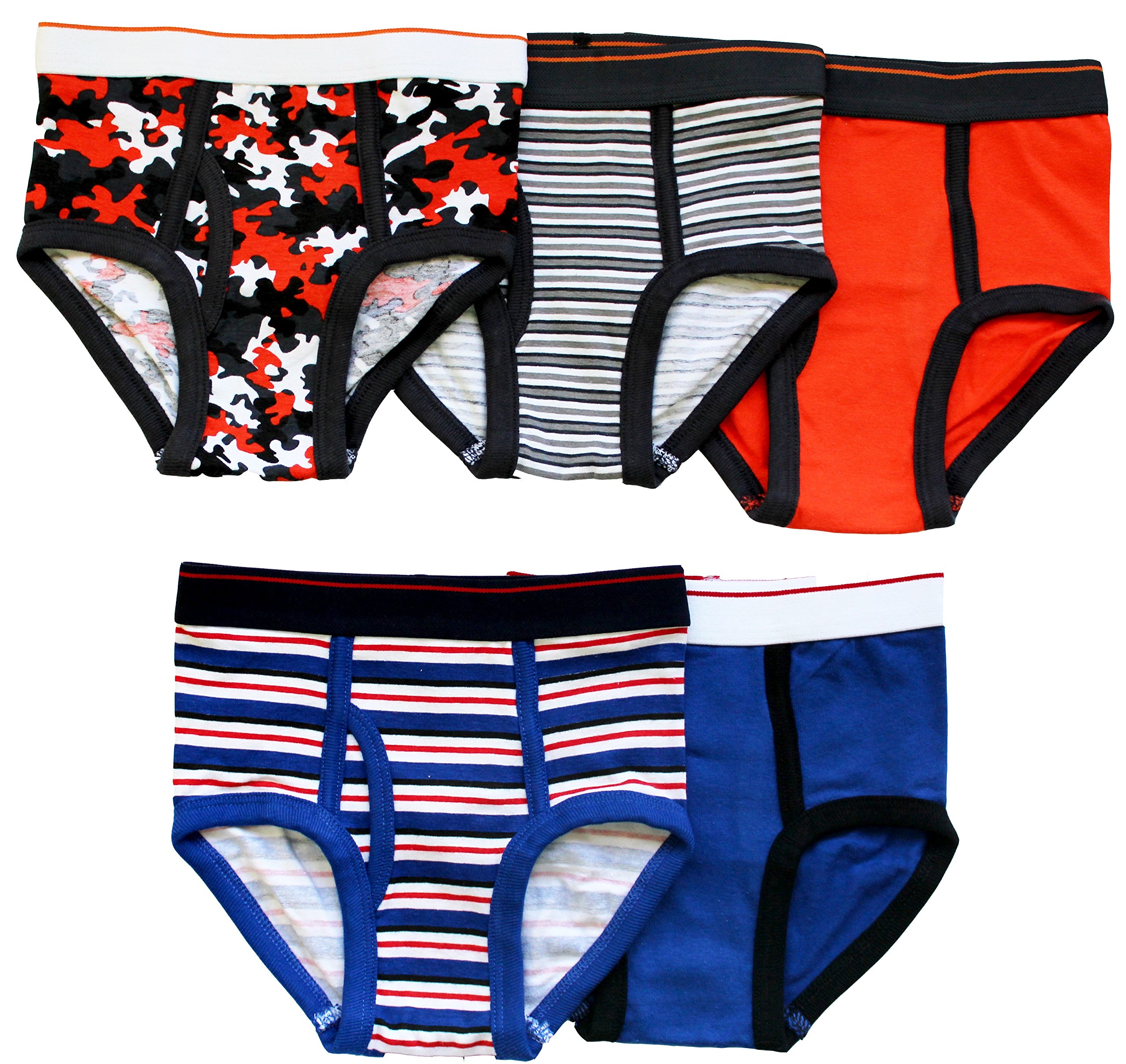Trimfit Boys Cotton Spandex Tagless Colorful Briefs 5-Pack Kids Underwear Orange Grey Blue Red 4-6
