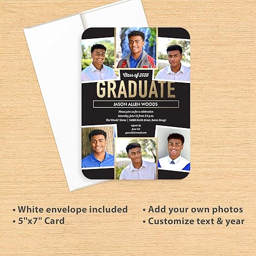 Miniatura 8 de Let's Make Memories Tarjeta de fotos de graduación personalizada de 5 x 7 pulgadas, de alta calidad (anuncios personalizados y sobres blancos), 50