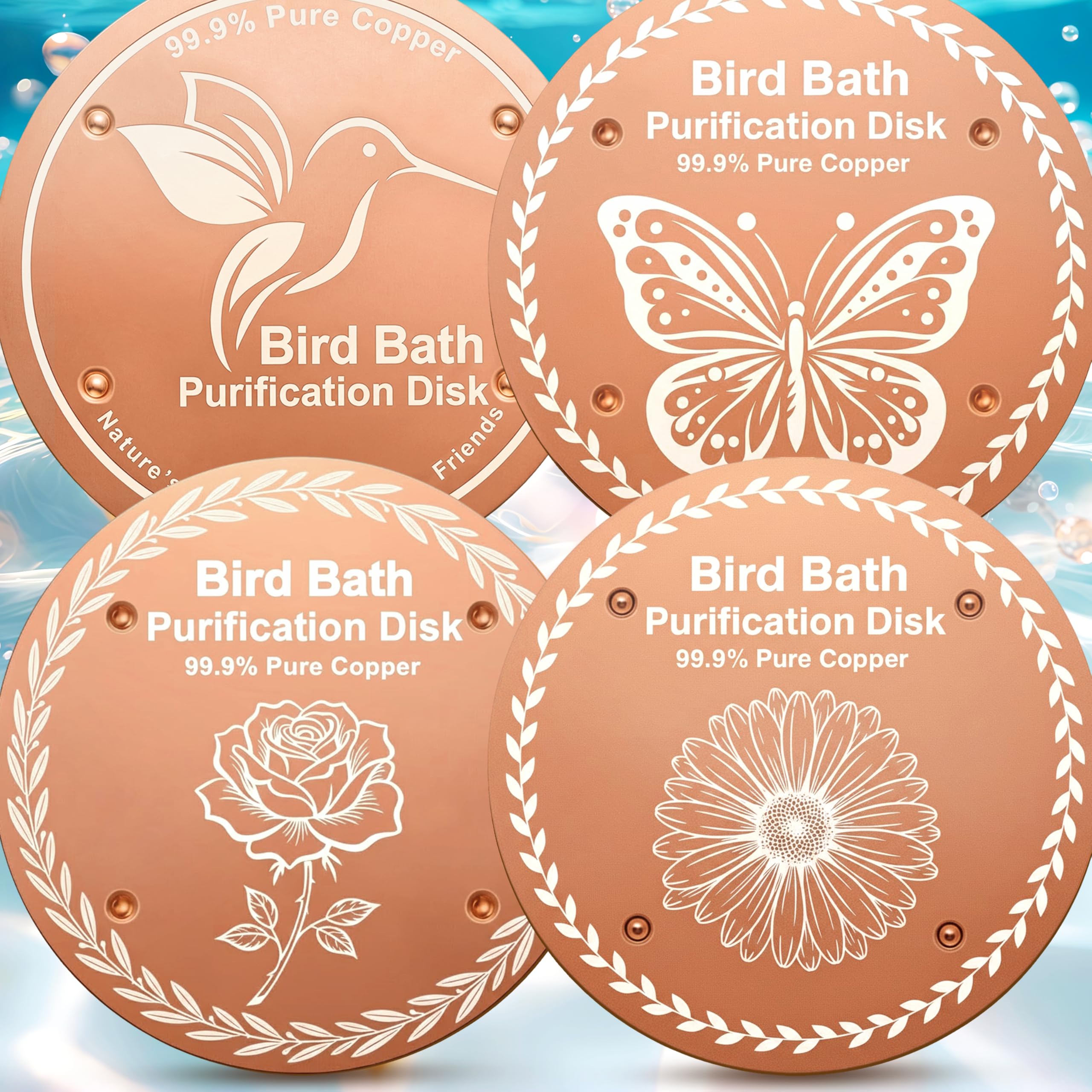 OICEME Bagno per uccelli Purificazione Disco Rame Puro Esterno Inverno Energia Solare Birdbath Hanging Bowl Deicer Cage Metal Deck Ringhiera Vetro Calcestruzzo Ceramica Pietra Terra Acqua Uccelli