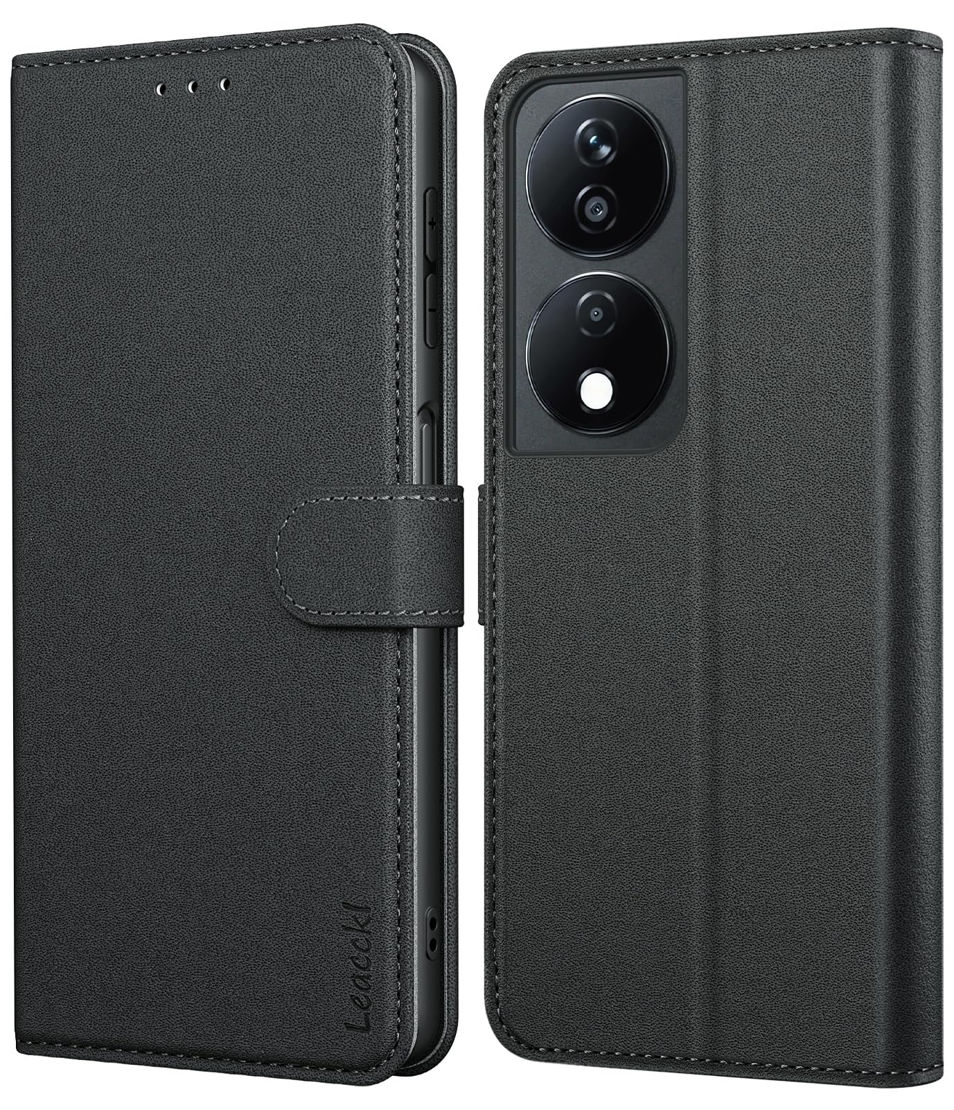 Leacckl for Honor X7b/ Honor 90 Smart Case, Leather Wallet Case, Flip Case with Card Holder and Magnetic Buckle, Black