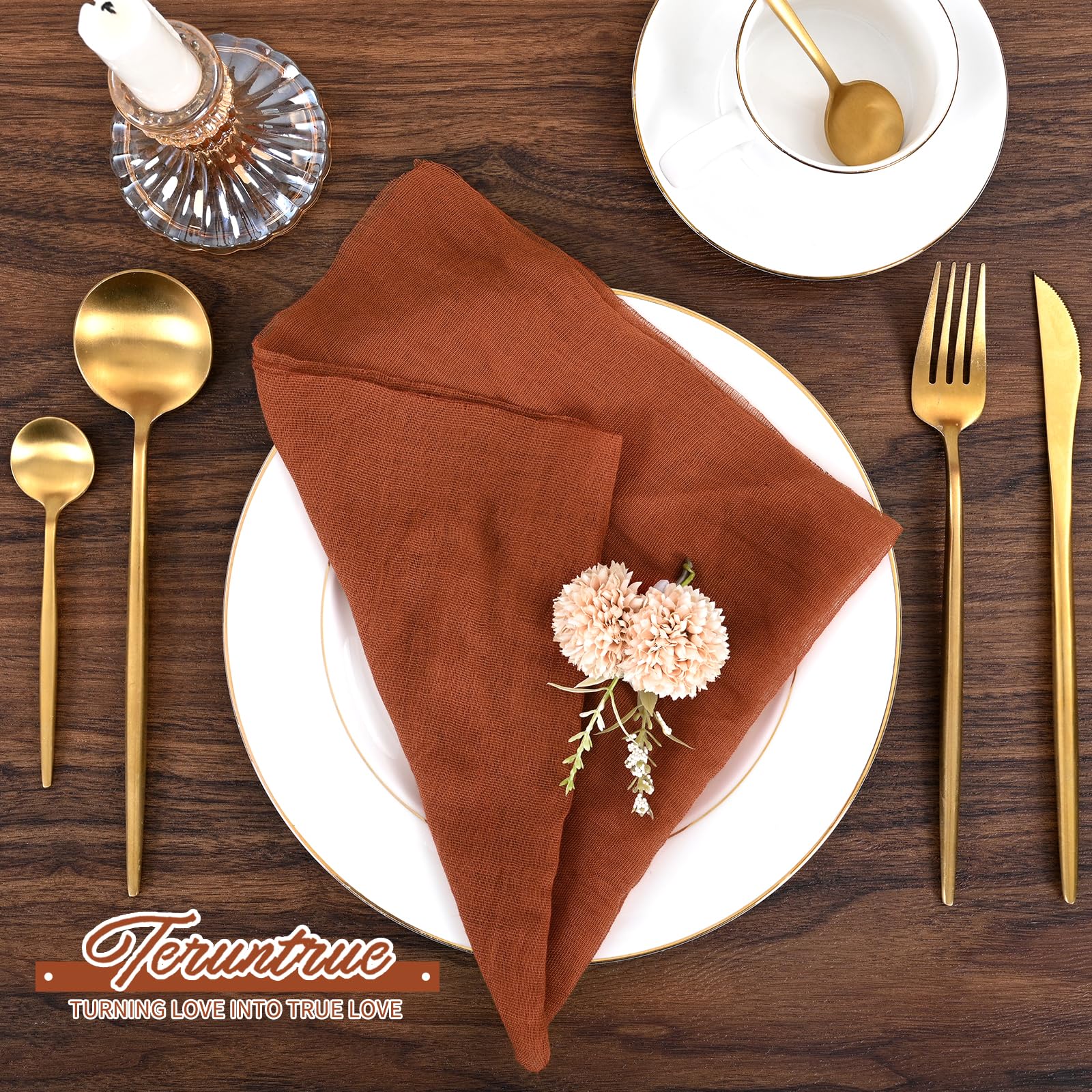 100 Serviettes en Tissu Terre Cuite pour dîner – Serviettes en Mousseline pour Mariage, froissées, lot pour fêtes Maison, déco Table Rustique, 43 x 43 cm