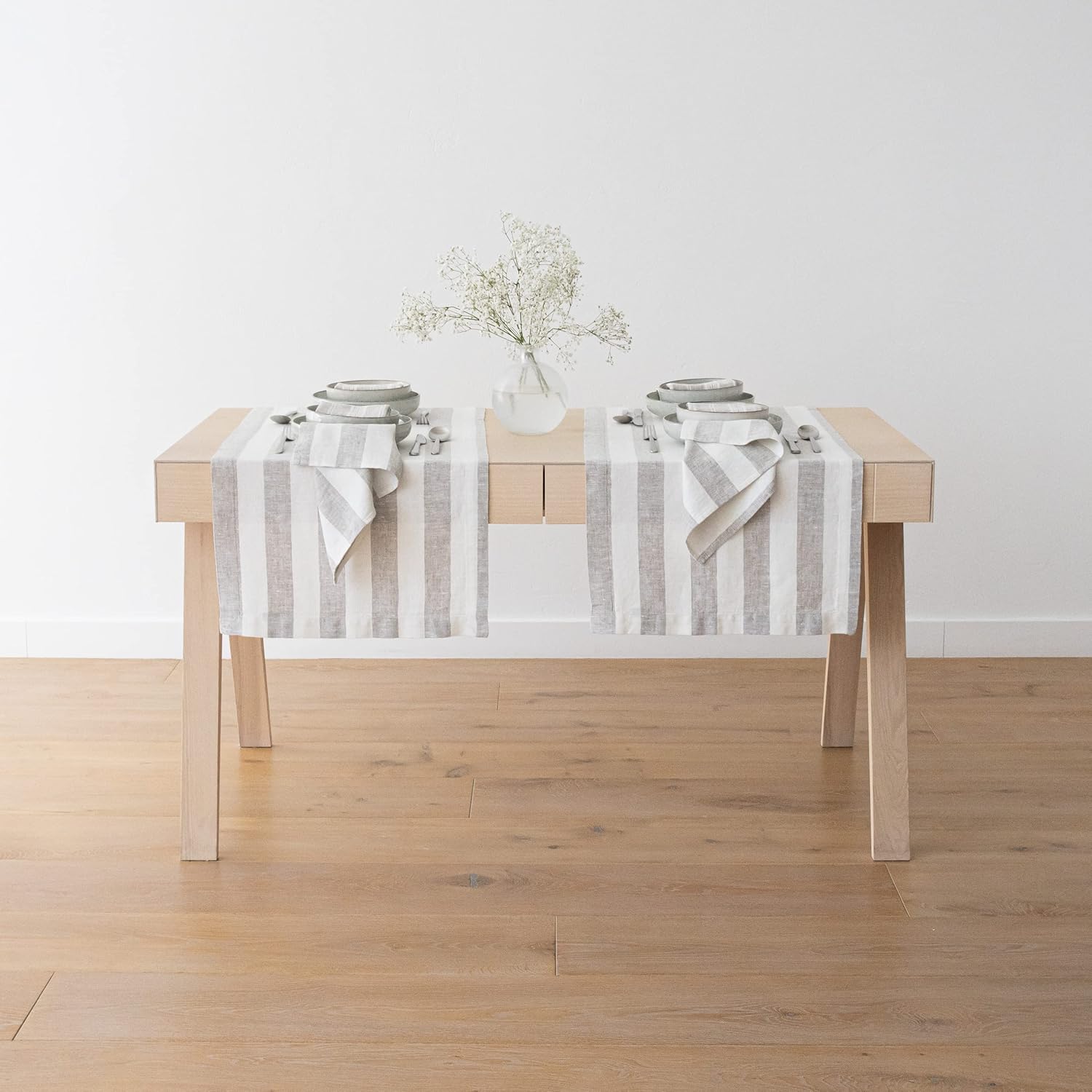 LinenMe Linen Runner Off White Grey Philippe, 20 x 53