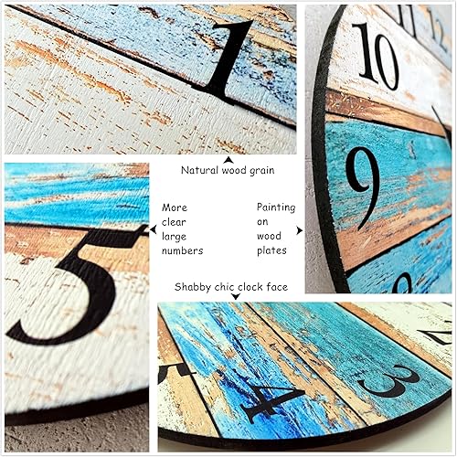 Miniatura 3 de Reloj de pared decorativo de playa de 12 pulgadas, funciona con pilas, reloj de madera náutico costero para baño, cocina, dormitorio, piscina,