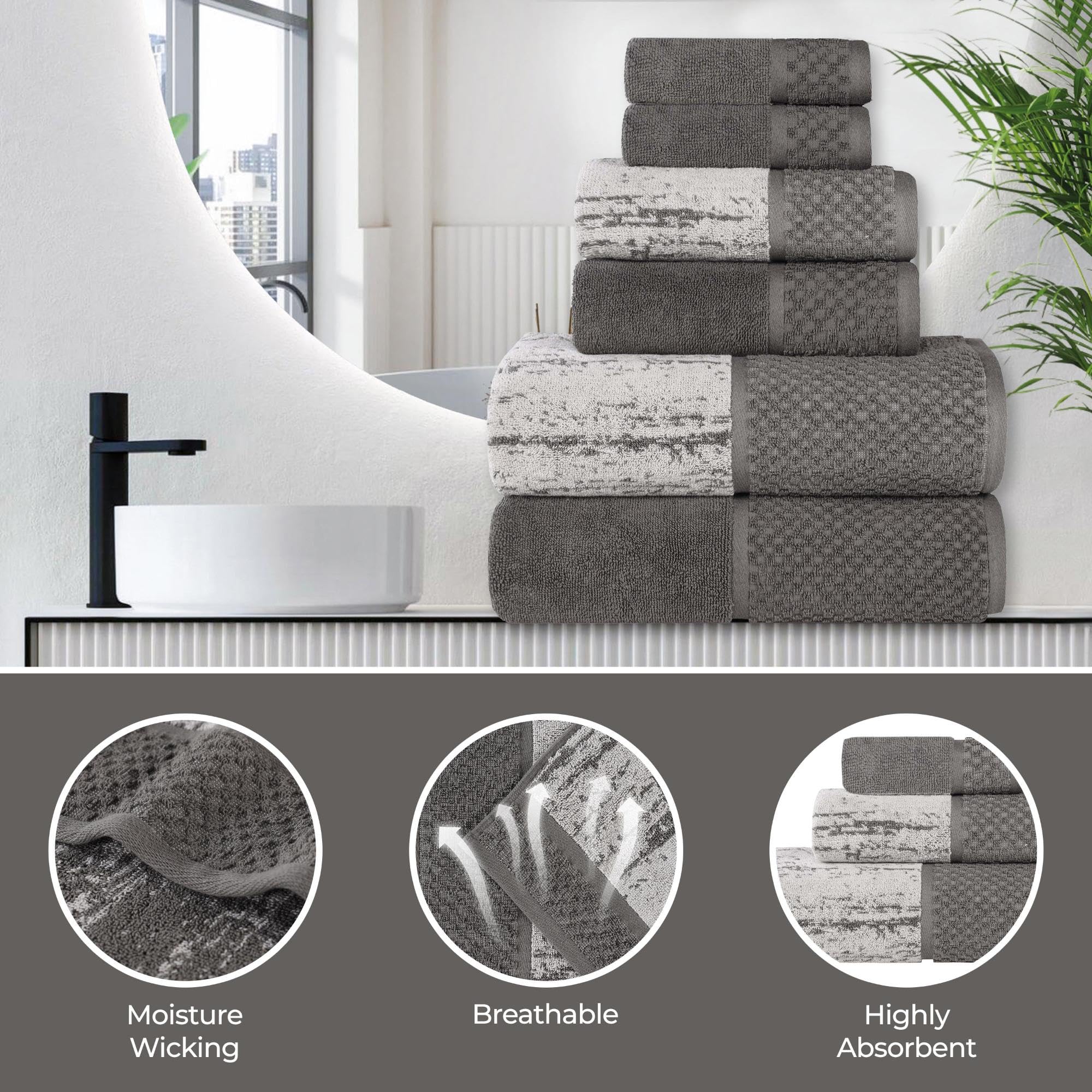 Superior Set di 3 asciugamani in cotone, asciugatura rapida, essenziali per il bagno, doccia, spa, morbidi asciugamani assorbenti, include 1 bagno, 1 mano, 1 asciugamano/asciugamano, collezione Lodie,