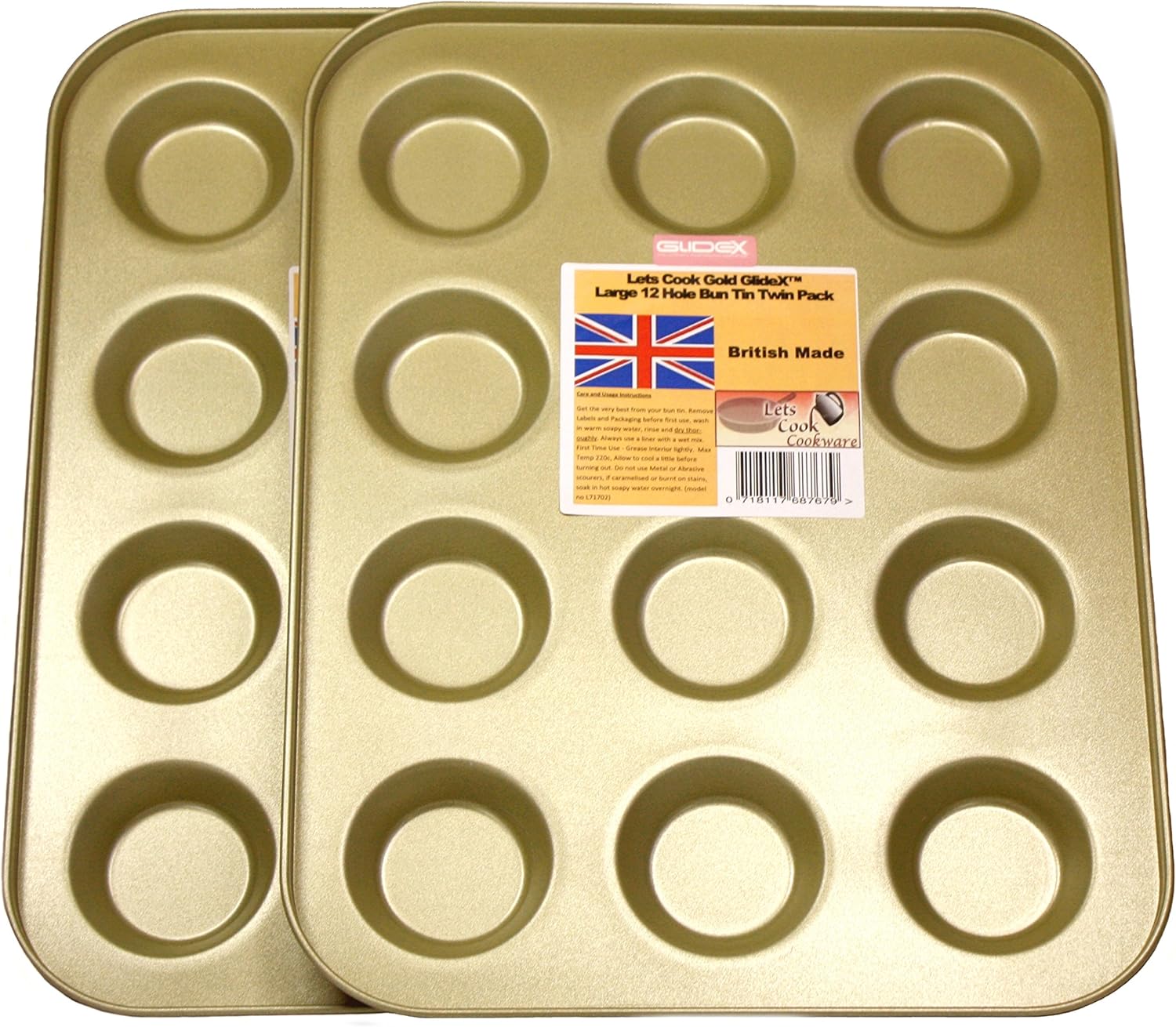 Large 12 Hole Mince Pie/Bun Tins, Set of Two, Twin Pack, British Made