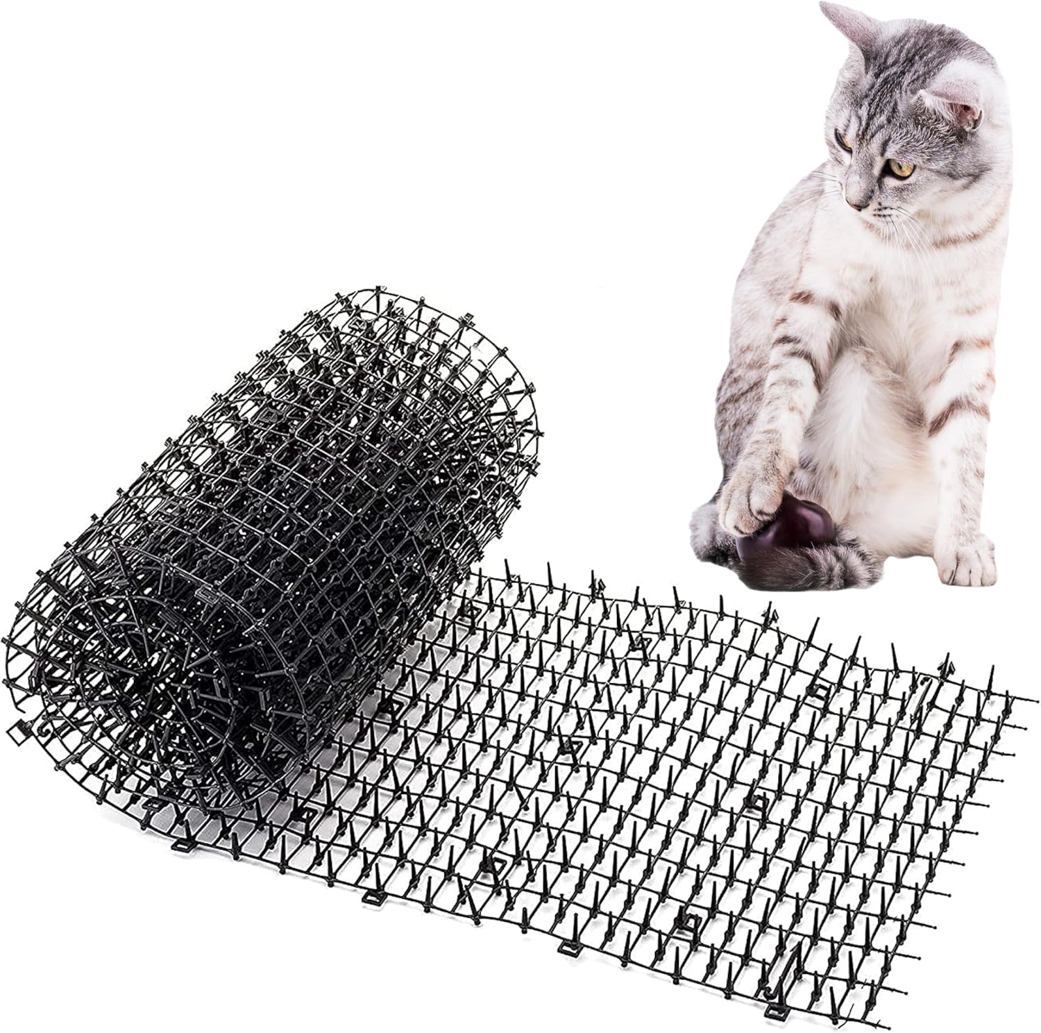 Homarden Black Scat Mat for Cats - 13ft x 11" Plastic Cat Deterrent with Spikes and 12 Garden Staples - Indoor and Outdoor Mat to Protect Furniture and Gardens