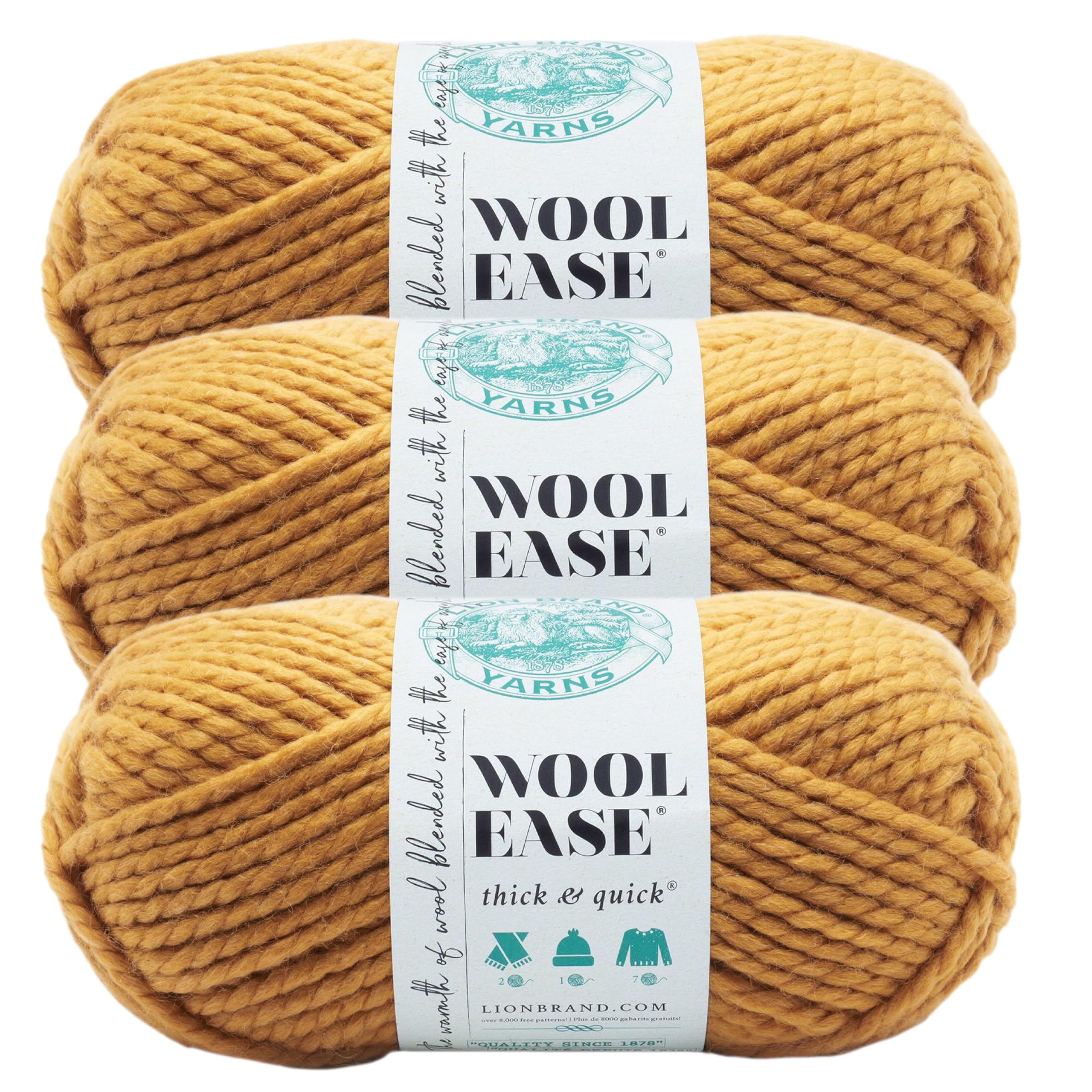 Lion Brand Yarn Wool-Ease Thick &amp; Quick Yarn, Soft and Bulky Yarn for Knitting, Crocheting, and Crafting, 3 Pack, Mustard