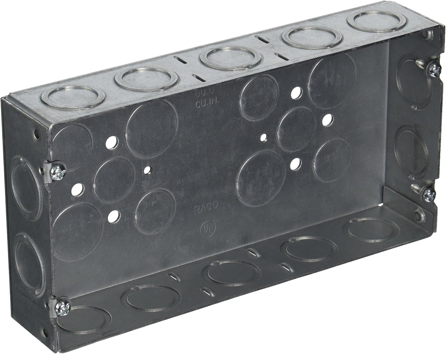 RACO 952 3-Gang 1-5/8-Inch Deep Welded Gang Electrical Box with (14) Concentric 1/2-Inch and 3/4-Inch Knockouts
