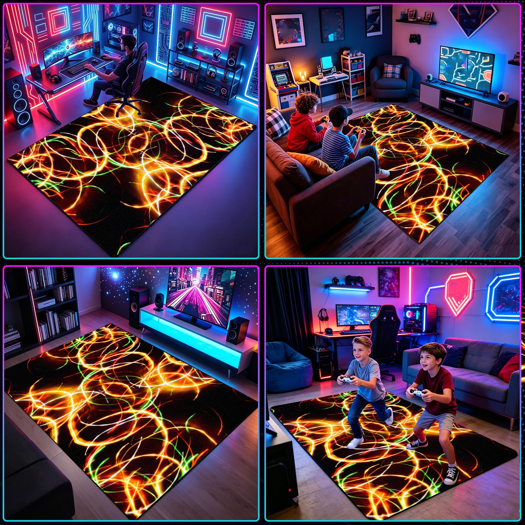 Tappeto da Gioco per Camera da Letto dei Ragazzi, Tappeto colorato per Gamepad, Tappeto da Gioco per Sala Giochi, Protezione Pavimento, Decorazione per Sala Giochi 200 x 210 cm