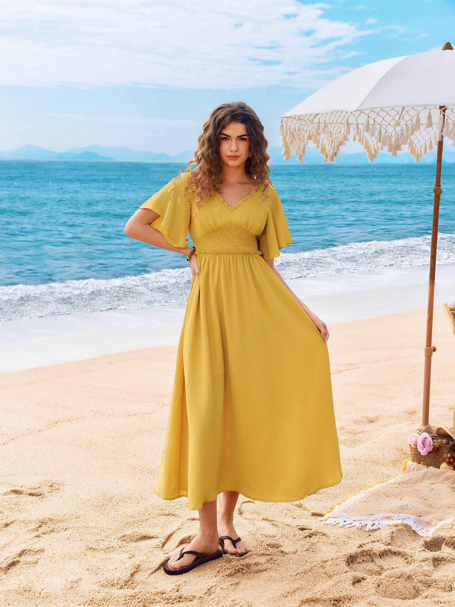 Kate Kasin Abito estivo da donna, a maniche corte, elegante, scollo a V, linea ad A, per il tempo libero, per matrimonio, maxi