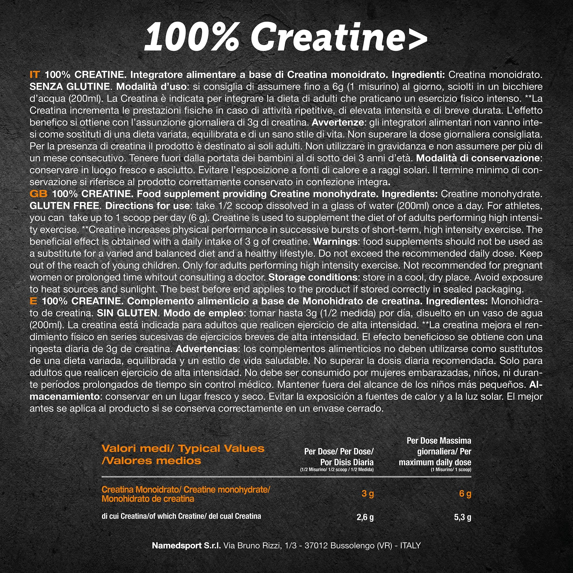 Creatina monoidrato micronizzata purissima polvere 500gr