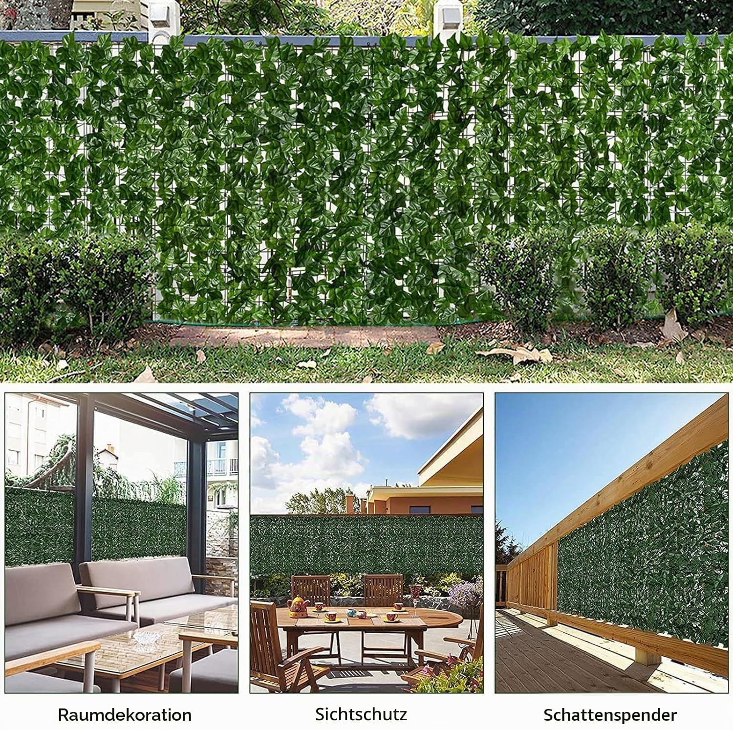 HanYun Künstliche Efeu Garten Sichtschutz 600 x 100cm künstliche Pflanzen sichtschutz und künstliche Efeu, Dekoration für Außenbereich Gartendekoration sichtschutz Windschutz lärmschutz