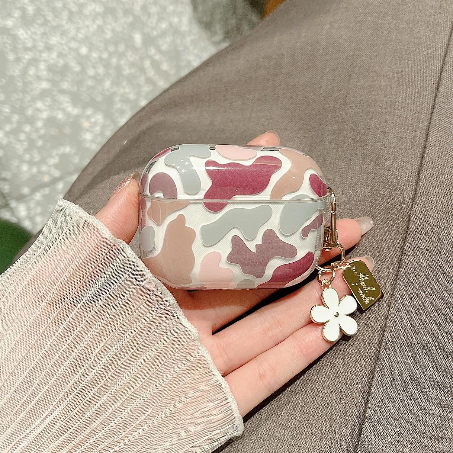 MINSCOSE for AirPods Pro 3rd Generation Case (2025),Cool Camo Camouflage Pattern Aesthetics Design with Trendy Keychain Ringn,Soft TPU Protective Cover with Cleaner Kit for AirPods Pro 3-White image 3