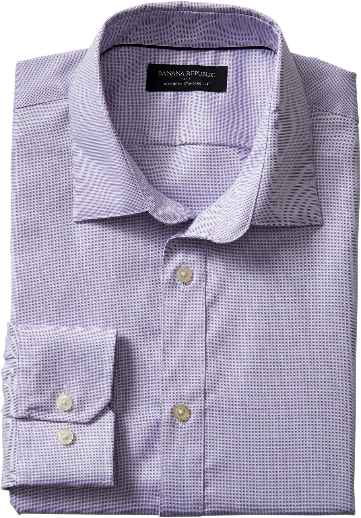 Banana Reublic Mens Slim-Fit Non-Iron Purple Shirt