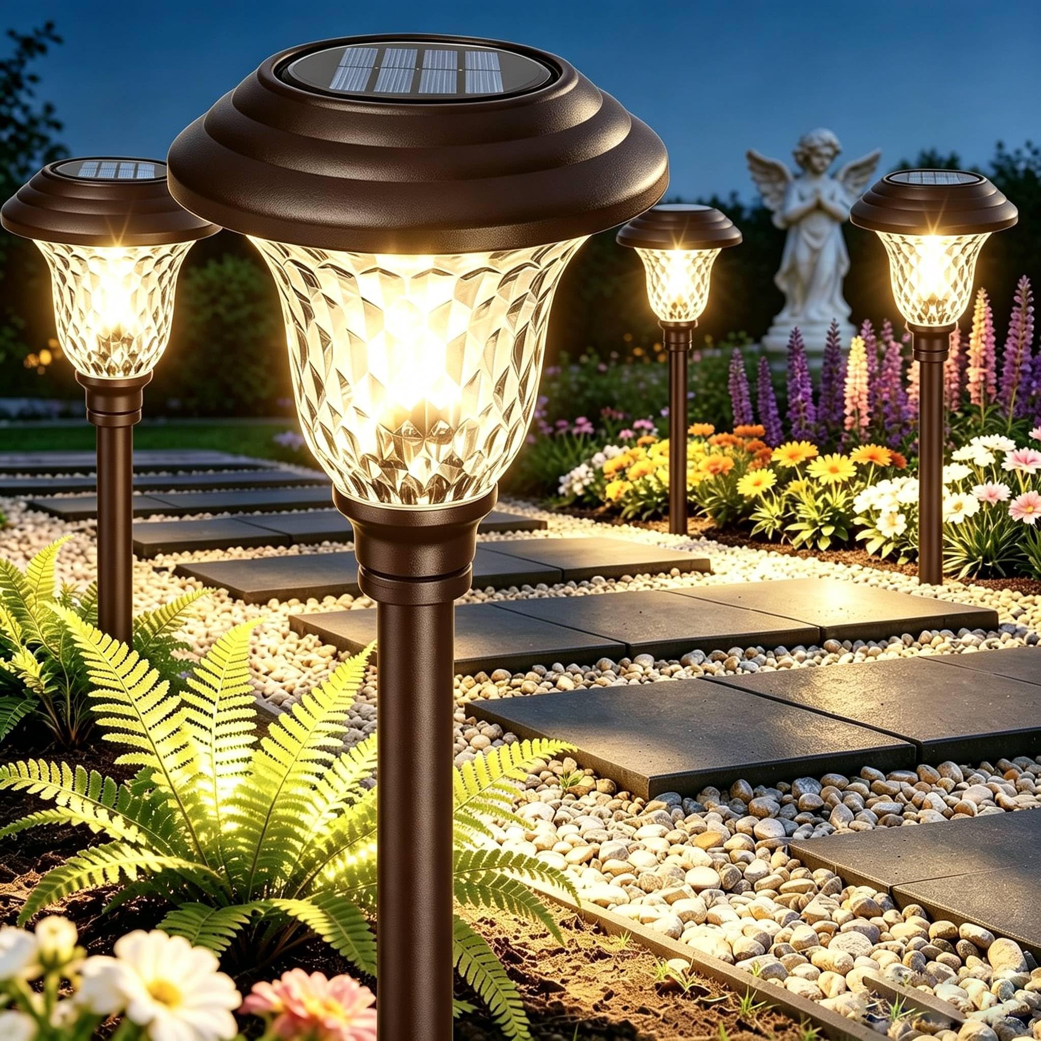 Photo 1 of **PARTIAL SET/ MISSING SOME LIGHTS** BEAU JARDIN 8 Pack Solar Pathway Lights White+Color Changing Stainless Steel 3 Mode Outdoor Multicolor Metal Solar Powered Waterproof Glass for Garden Landscape Path Yard Walkway Driveway Bronze