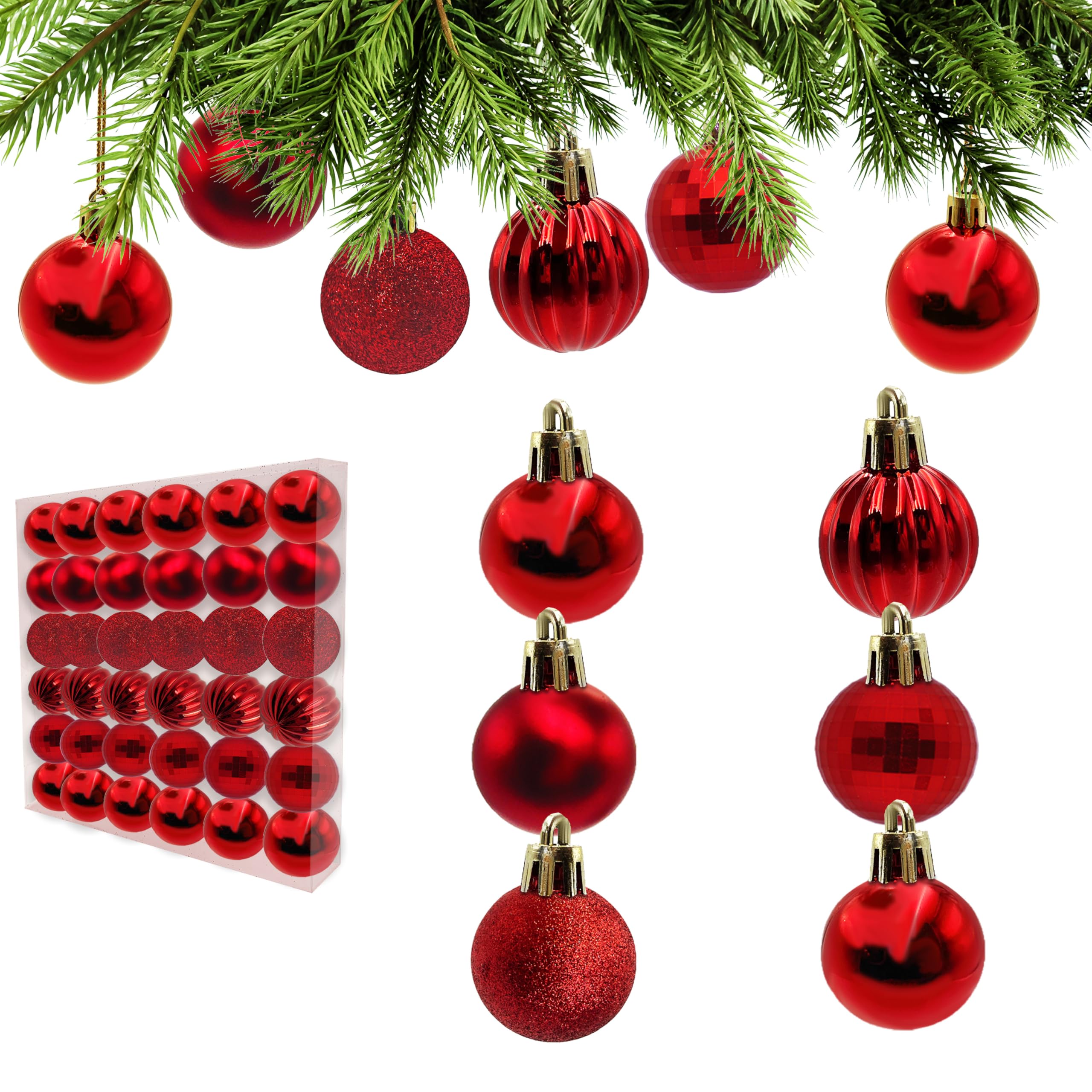 AiTodos 36 Stück Rote Weihnachtskugeln