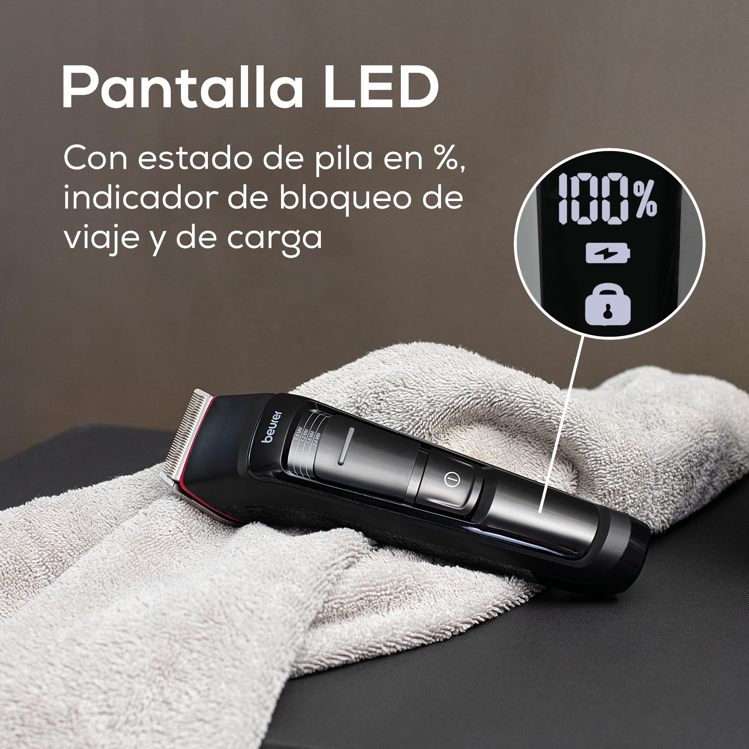 Beurer MN5X Cortapelos, corte profesional y rápido, 6 cuchillas de acero inoxidable para peinado individual, ajuste fino 4 niveles, cortapelos para hombres con batería
