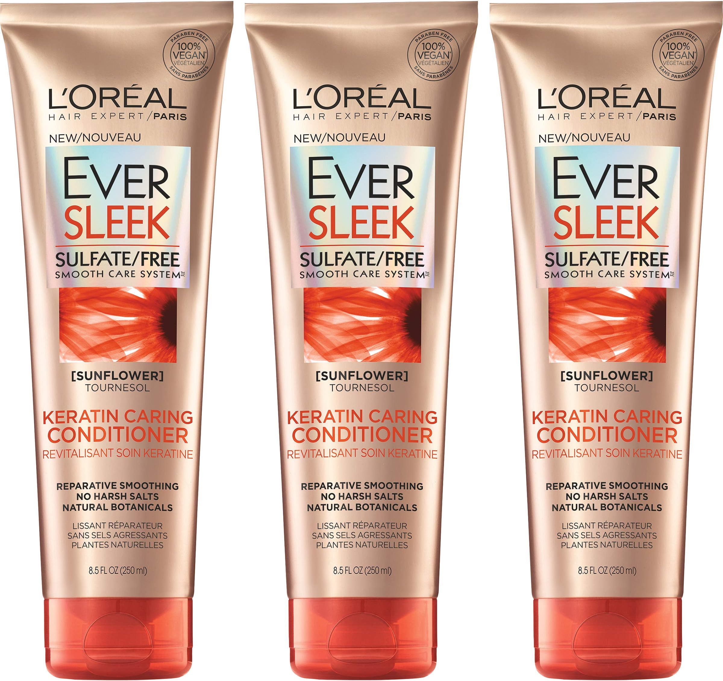L'Oreal ParisHair Care Eversleek Sulfate Free Keratin Caring Conditioner, 3 Count
