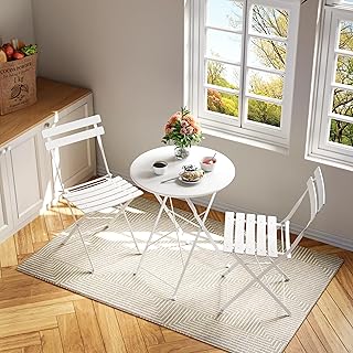Bistro Table and Chairs Set of 2, 3 Piece Outdoor/Indoor Folding Patio B...