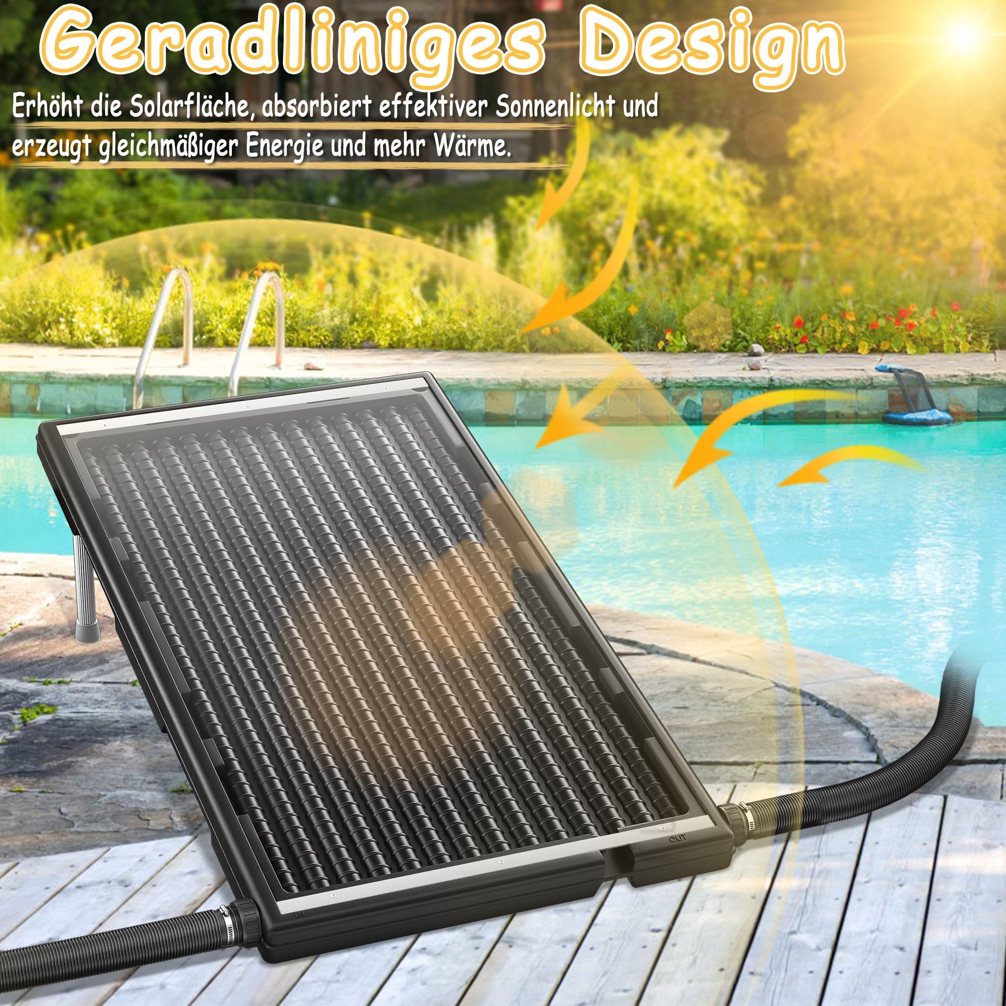 YRHome Solar Poolheizung 15L Sonnenkollektor mit Stativ und Schlauch Poolheizung Solarpanel Solarheizung Solaranlage für Pools Warmwasser Gartendusche Pool Heizungen Gerades Modell