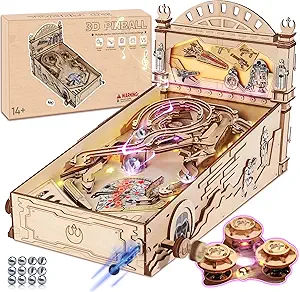DIY Miniature Pinball Machine Kits, 3D Wooden Puzzles for Adults, Wooden Models for Adults to Build, Fun Toys Gifts for Ages 14+