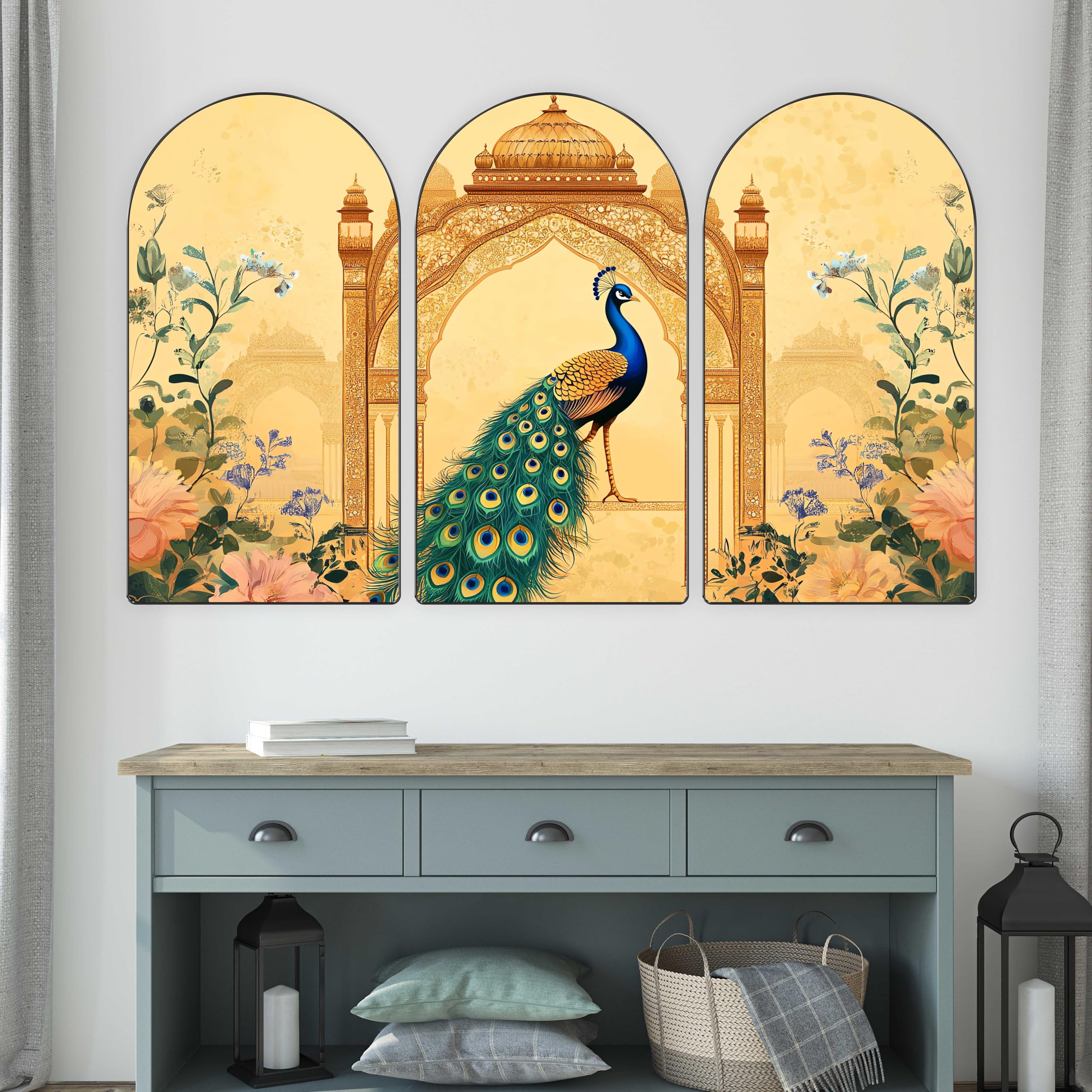 Livin'luxe Golden Tree Arch Shape 3 Panel Wall Painting Set -21 Livin'luxe Golden Tree Arch Shape 3 Panel Wall Painting Set -21