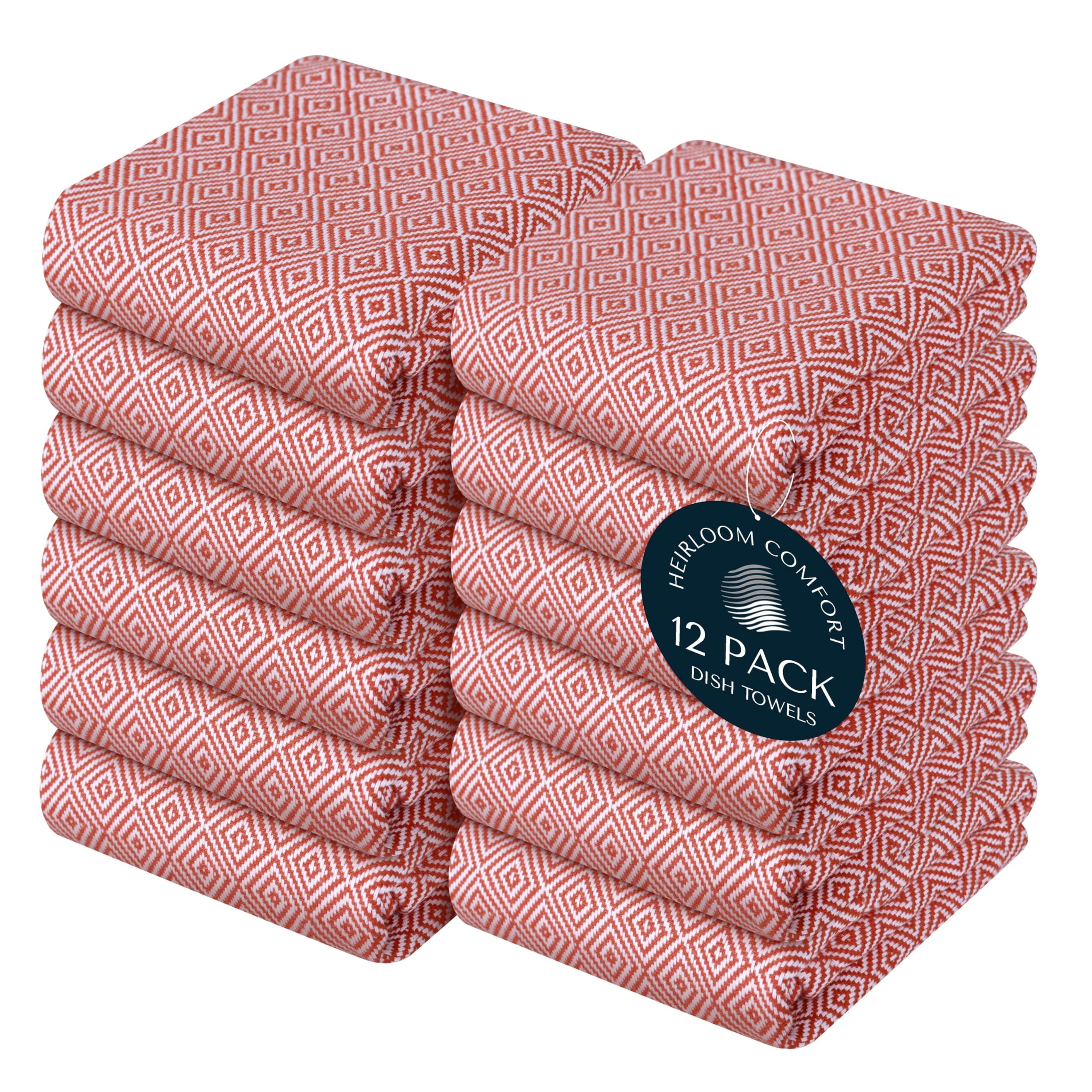 Strofinacci da cucina Rust (confezione da 12), 100% cotone, 40 x 66 cm, riutilizzabili, super assorbenti e ad asciugatura rapida, set di asciugamani con motivo a rombi, resistenti per