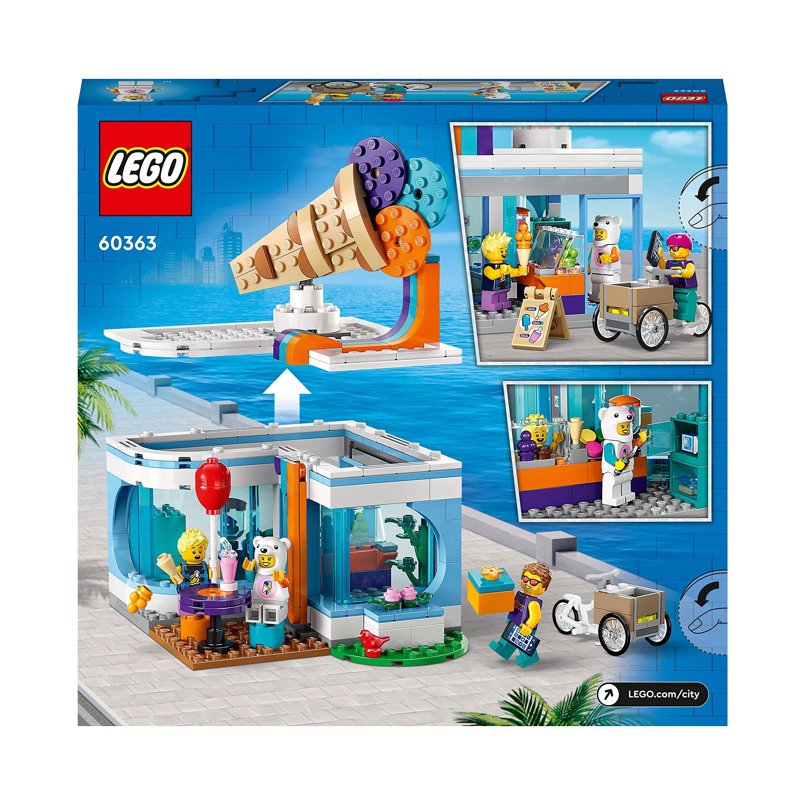 LEGO City Gelateria, Giochi per Bambini e Bambine da 6 anni in su con Edificio da Costruire, Carretto dei Gelati Giocattolo e 3 Minifigure, Idea Regalo di Compleanno 60363