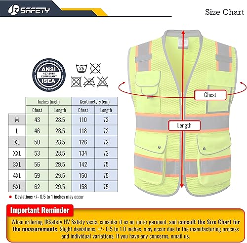 Miniatura 5 de JKSafety Chaleco de seguridad de alta visibilidad con 9 bolsillos, tela de malla transpirable, cuello acolchado, utilidad de trabajo, PPE, equipo de