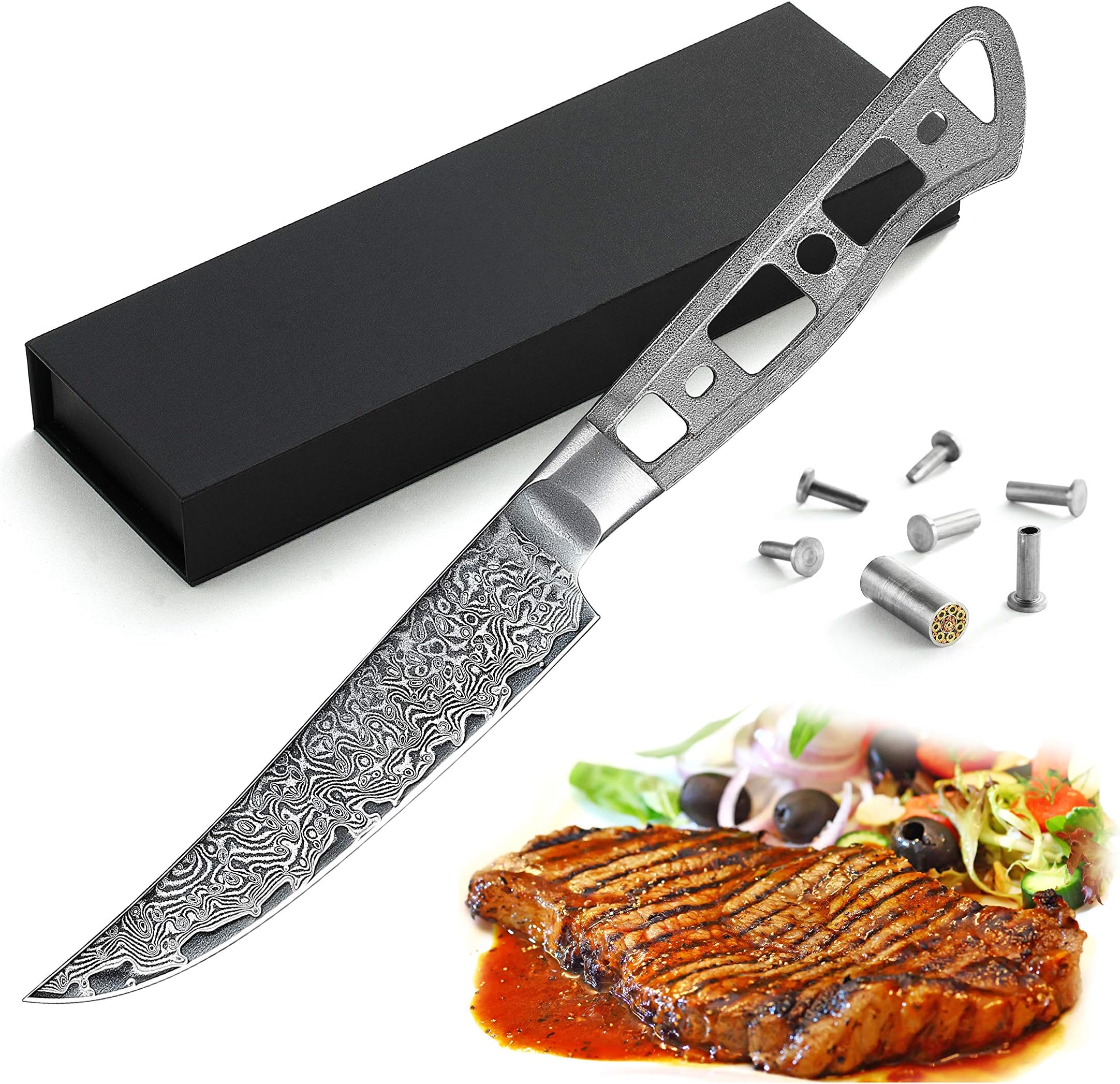 KATSURA Woodworking Project Kit – Steak Knife Blank – 4.5 Inch – Non-Serrated Blade – Japanese Premium AUS 10, 67 Layers Damascus Steel – NO LOGO
