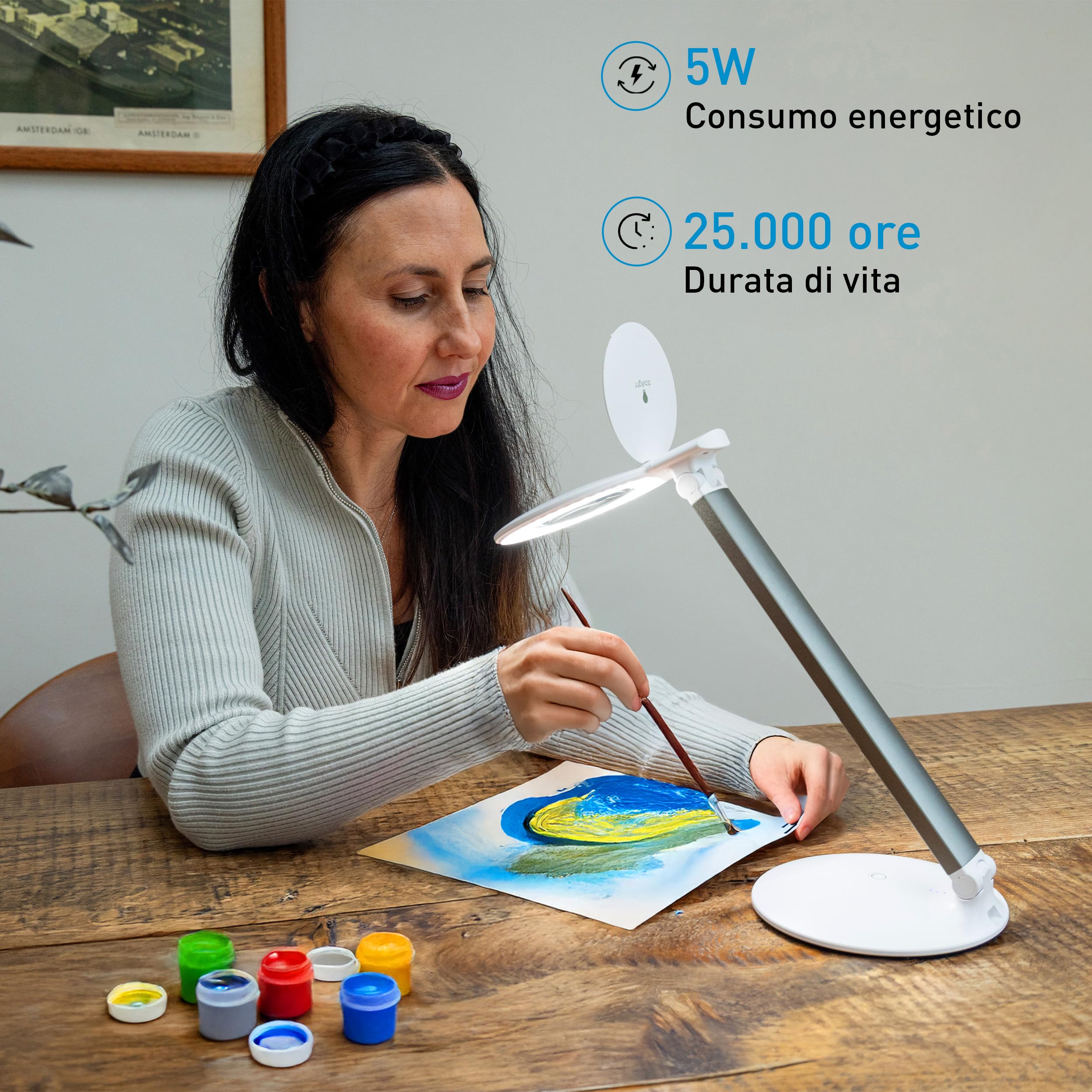 Daylight Halo Go – Lampada ingrandente portatile ricaricabile, 2 livelli di luminosità, CRI 80+, luce da 6.000K, ideale per affaticamento visivo