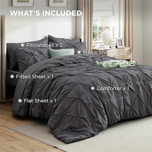 Miniatura 9 de BEDSURE Juego de ropa de cama con edredón tamaño matrimonial de 8 piezas, con edredón, sábanas, falda de cama, fundas de almohada y fundas