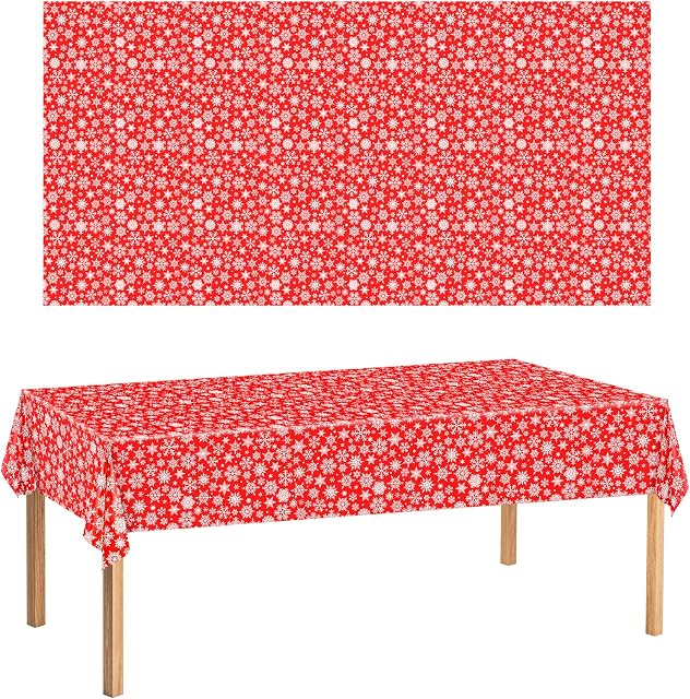 IKAYAS Christmas Snowflake Tablecloth Table Cover 137 x 274 cm Waterproof Stain and Wrinkle Resistant Plastic Winter Tablecloth Rectangle Table Covers for Christmas Party Decorations Supplies 1 pcs