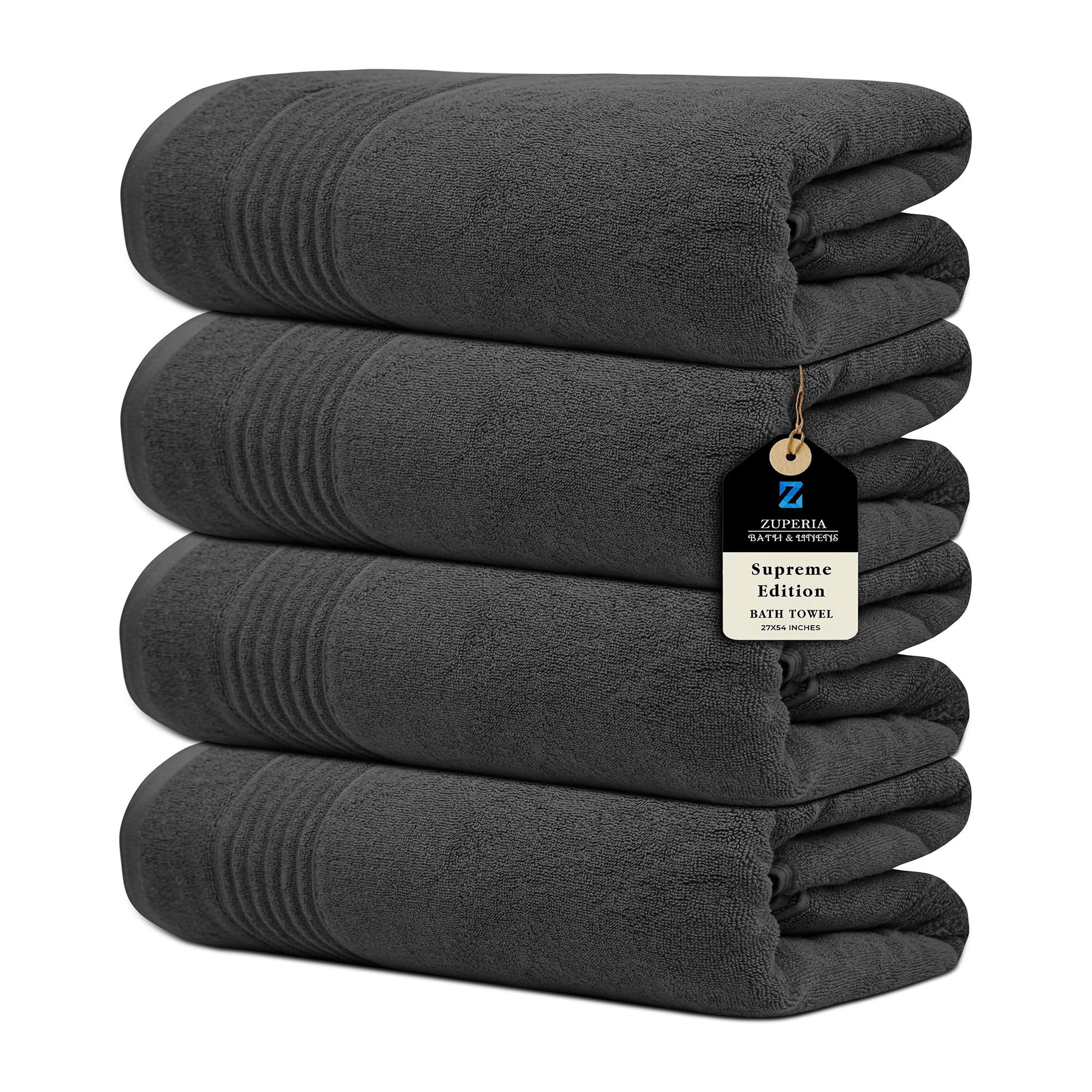 Supreme Edition Bath Towels 700 GSM - 27 x 54 Inches, 100% Cotton Large Bathroom Shower Towels - Highly Absorbent for The Ultimate Experience (4 Pack,Grey)
