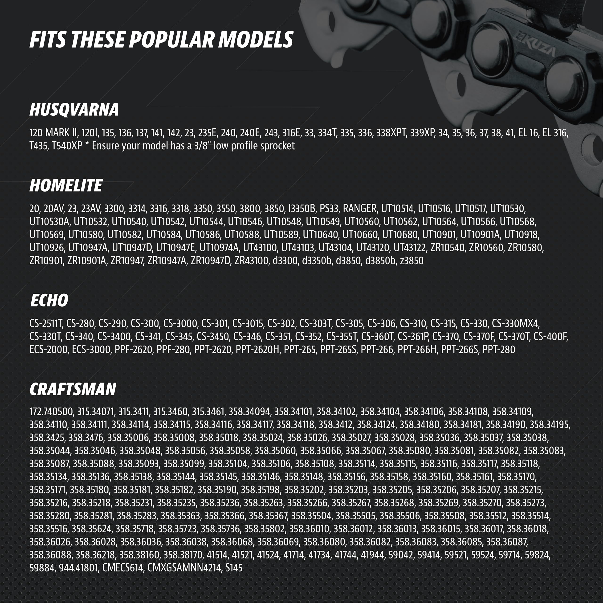 14 Inch Chainsaw Chain 3/8" LP Pitch, 050" Gauge, 52 Drive Links, German Steel, fits Husqvarna 120i, 135, Echo CS-310, Ryobi RY3714, Makita XCU11Z, EGO, WORX, POULAN and more - S52 (3 Chains) - 5