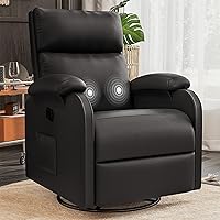Homall Massage Recliner Chair: 360° Swivel Rocking Nursery Glider with Adjustable Backrest, Footrest & Vibration Massage - PU Leather for Adults (Black)