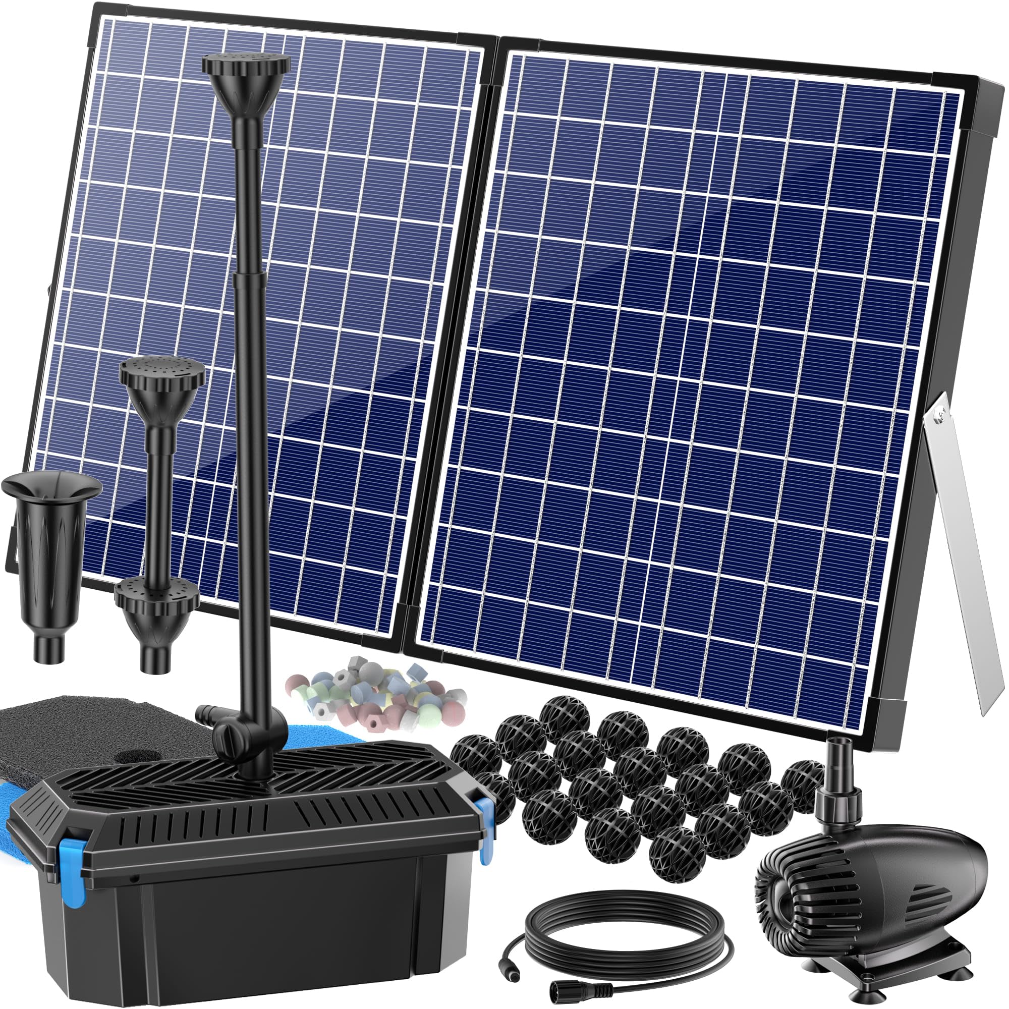 Biling Juego completo de filtros solar para estanque con bomba – 50 W 2100 l/h Bomba solar para jardín exterior