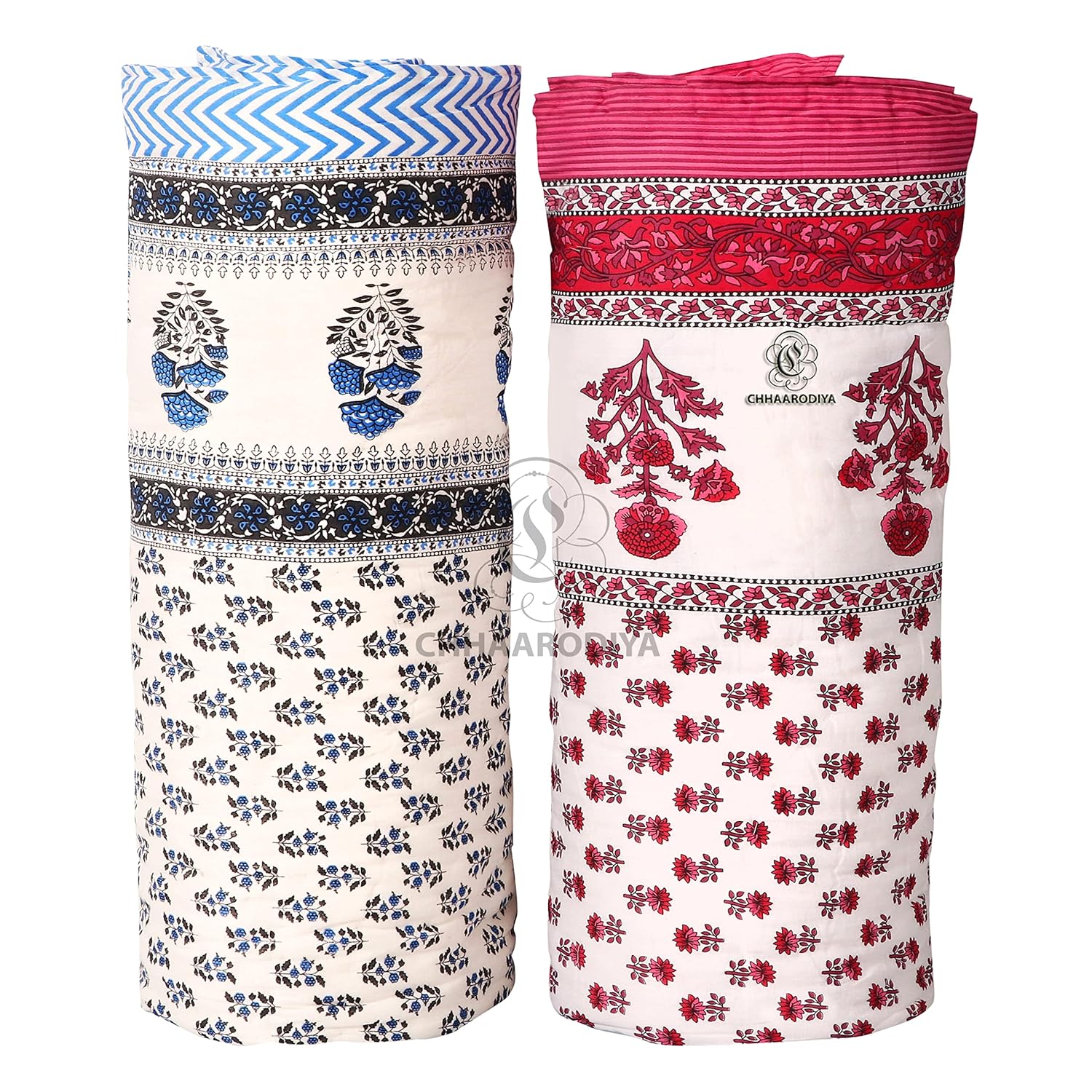 LILFLY 400 TC Jaipuri Light Weight Pure Cotton Traditional Rajasthani Print Single Bed Quilt/Razai/Rajai (Multicolor, Butti Print, Single Bed Set of 2)