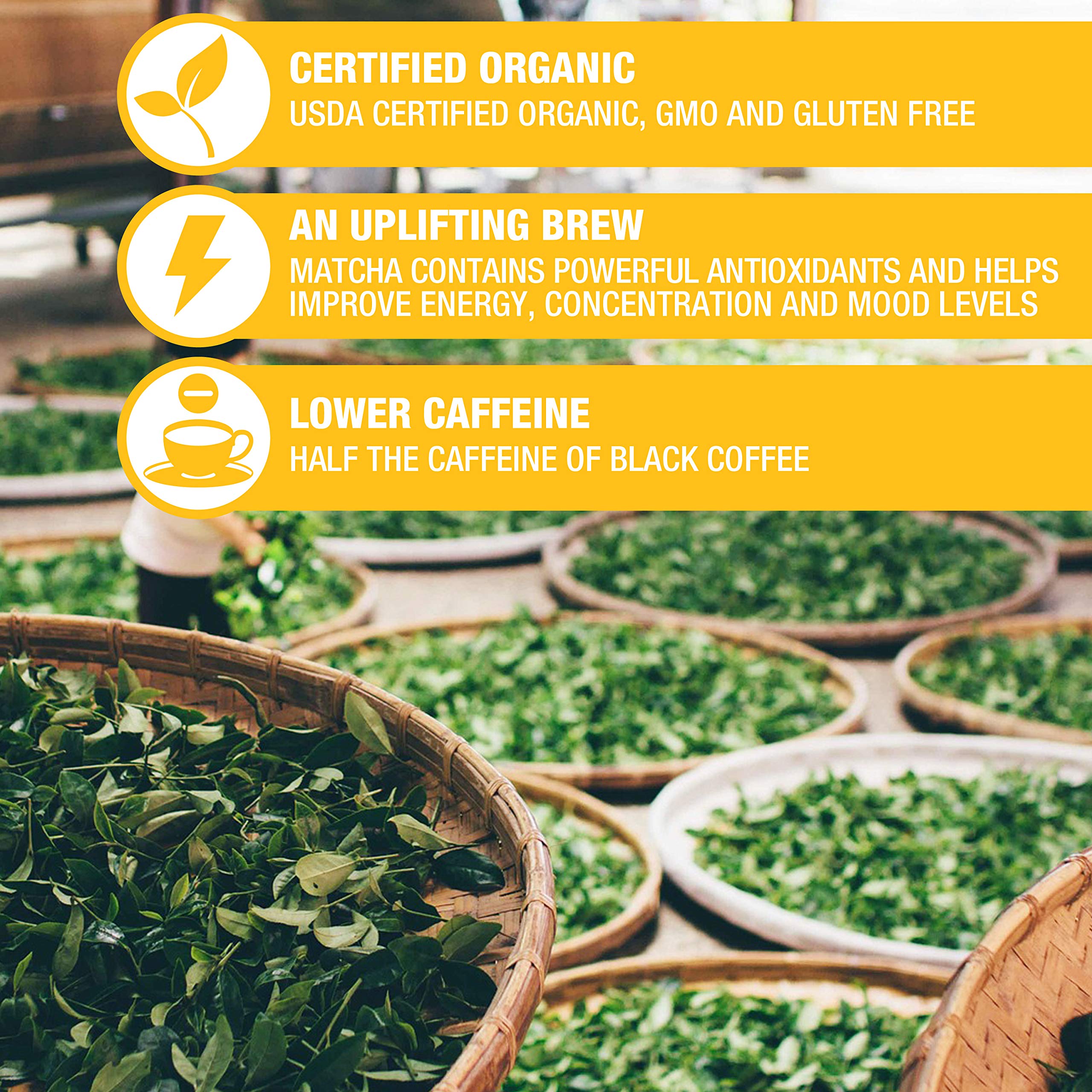 Tipson Organic Matcha Green Tea - Honey Lemon Flavor - 25 Foil Enveloped Double Chambered Bags - Keto — view 3