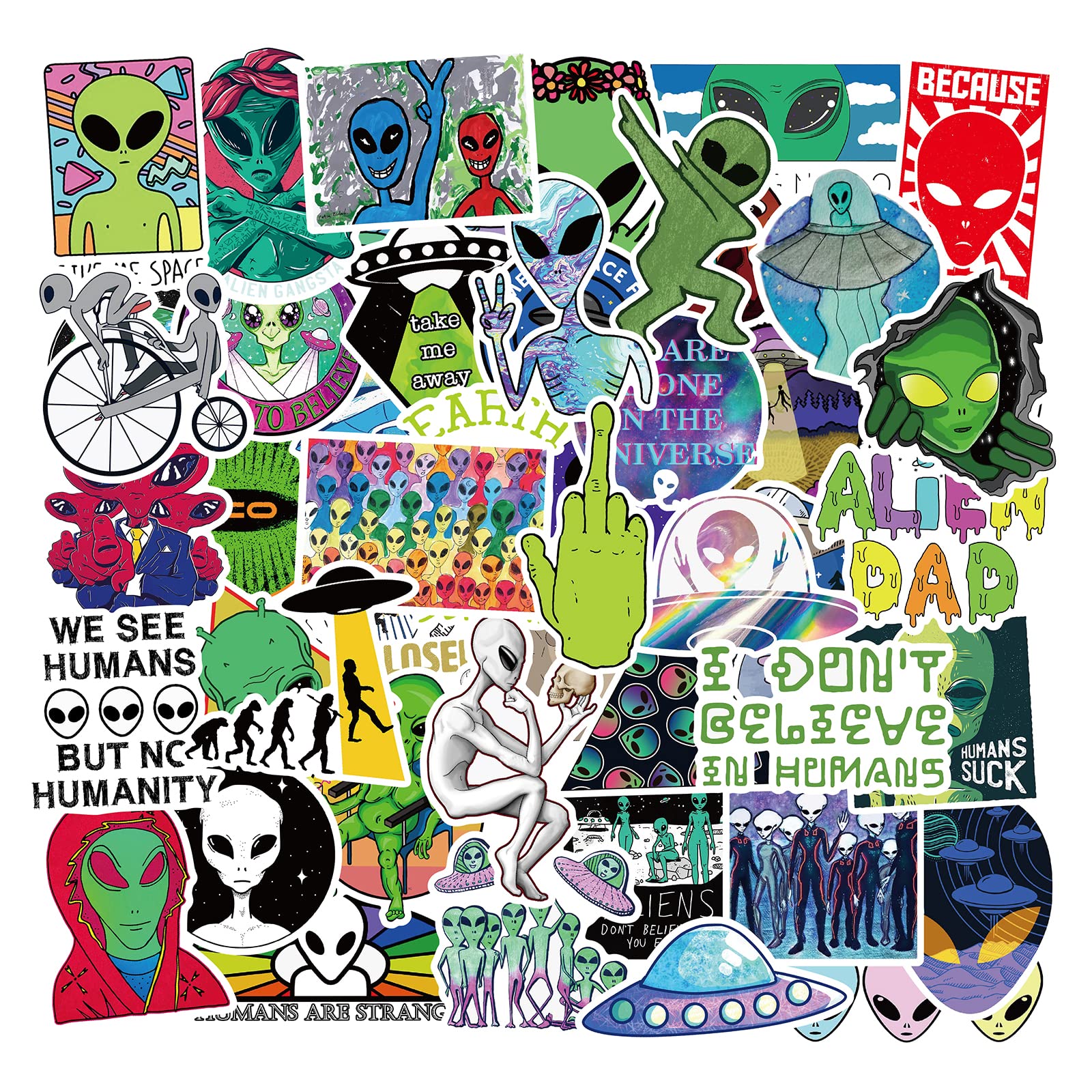 Adkumil 50 PCS Alien Stickers Cool Alien Creature Accessories Vinyl Waterproof Stickers for Kids Teens Adults Water Bottle Laptop Suitcase Luggage Skateboard Decorations