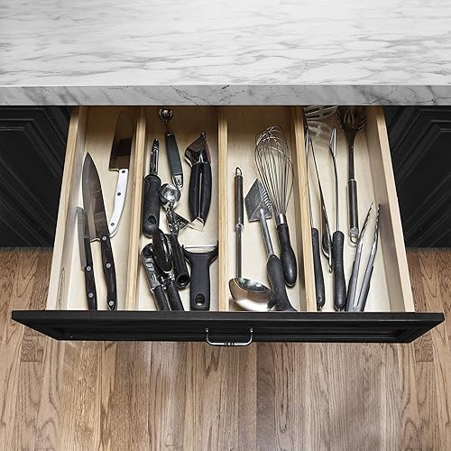 Miniatura 4 de RAPTUROUS Divisores de cajones de bambú, 4 unidades, divisores de cajones de cocina de 2.75 pulgadas de alto, con resorte, 17.5-22 pulgadas de