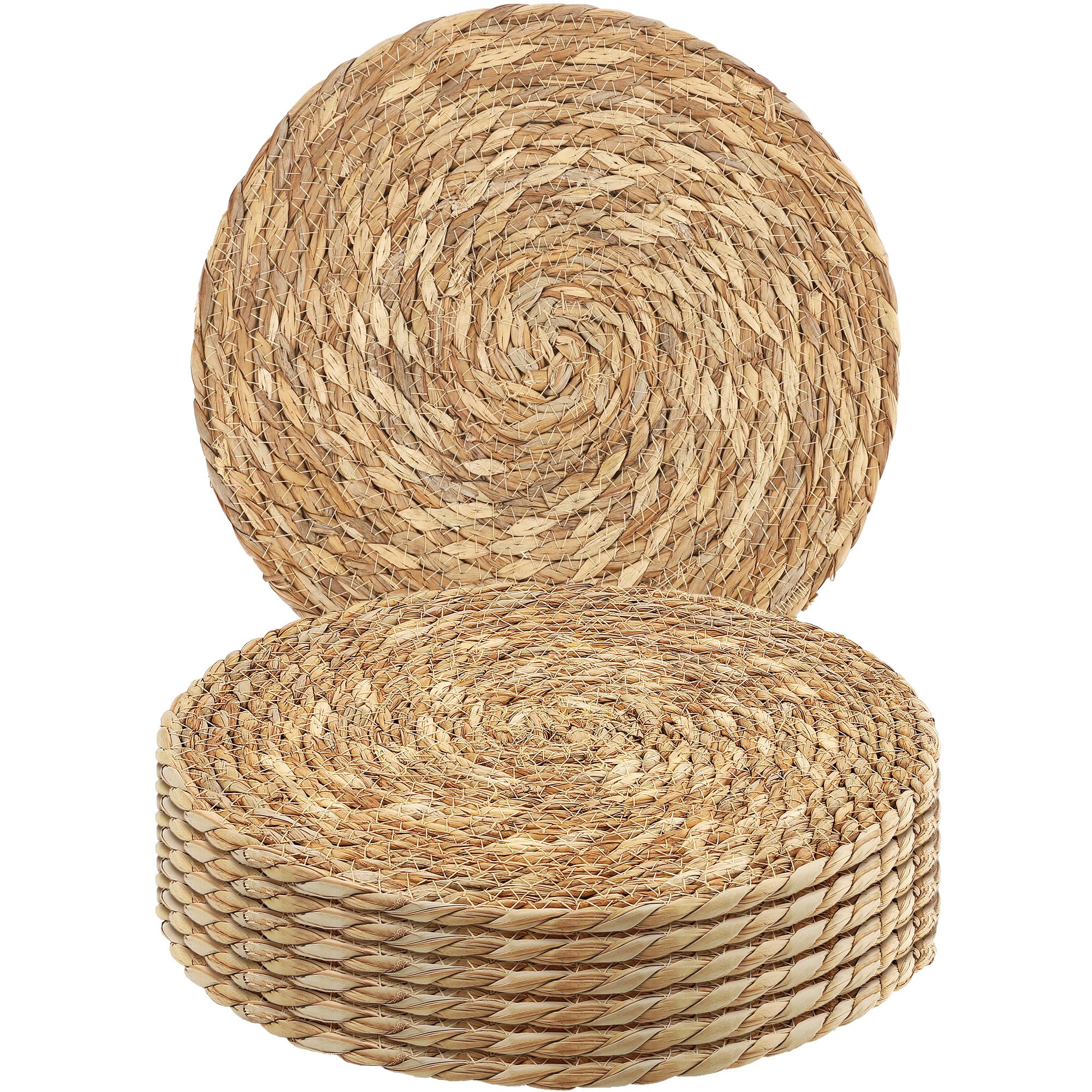 Set of 24 Round Woven Placemats 13.8 Inches Bulrush Placemats Natural Hand-Woven Boho Rattan Placemats Wicker Table Mats Farmhouse Weave Place Mats for Home Dining Table